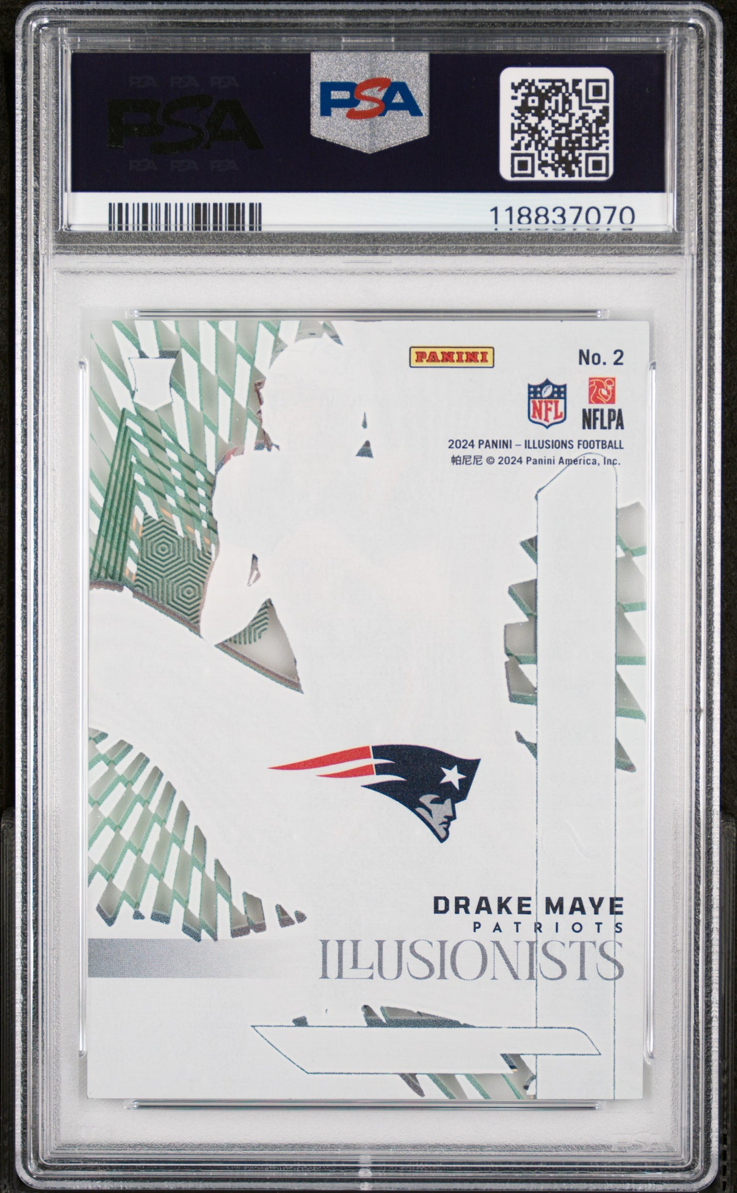Graded 2024 Panini Illusions Drake Maye #2 Illusionists Emerald Rookie RC Football Card PSA 10 Gem Mint