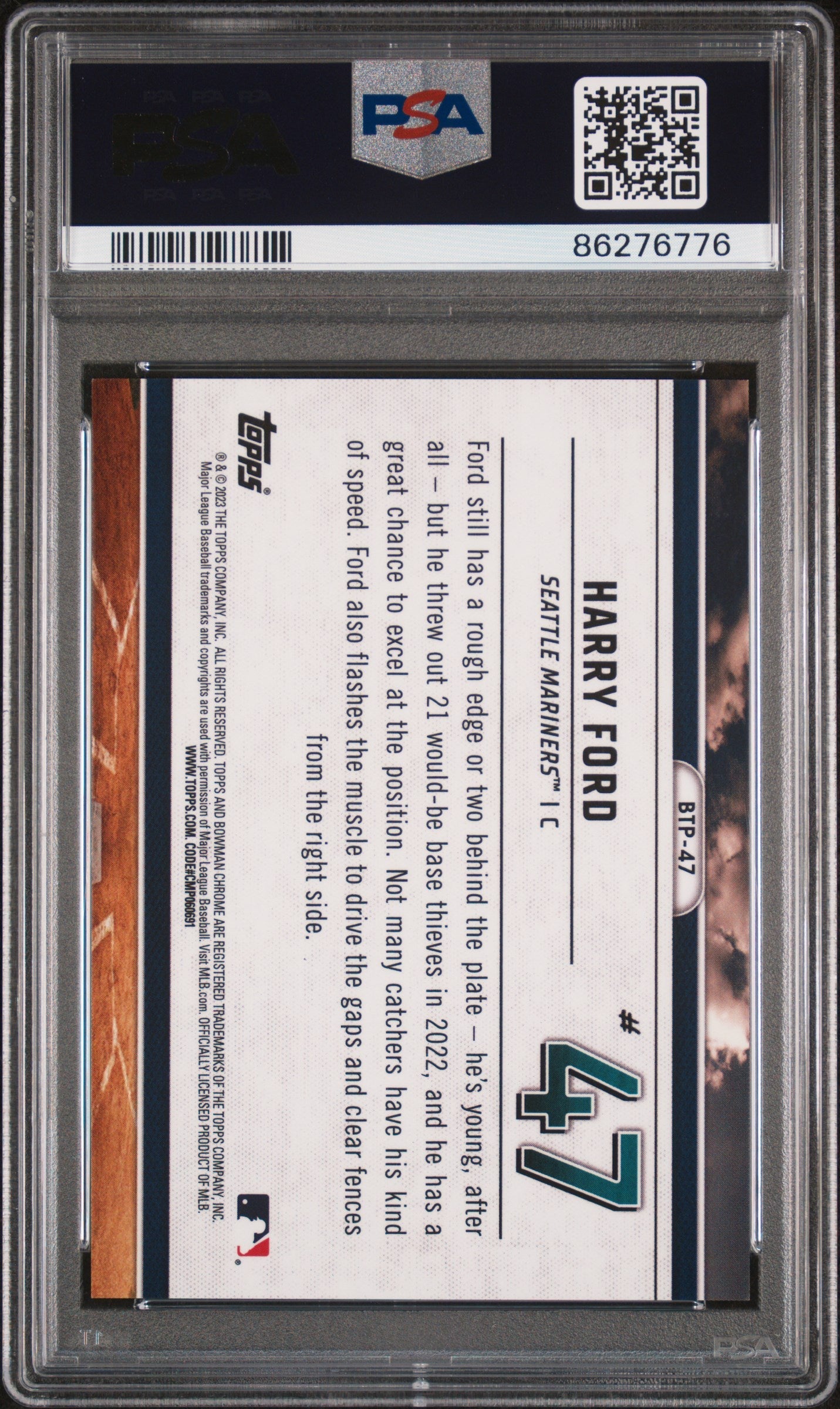 Graded 2023 Topps Bowman Harry Ford #BTP47 Scouts Top 100 Green Refractor /99 Rookie RC Baseball Card PSA 10 Gem Mint