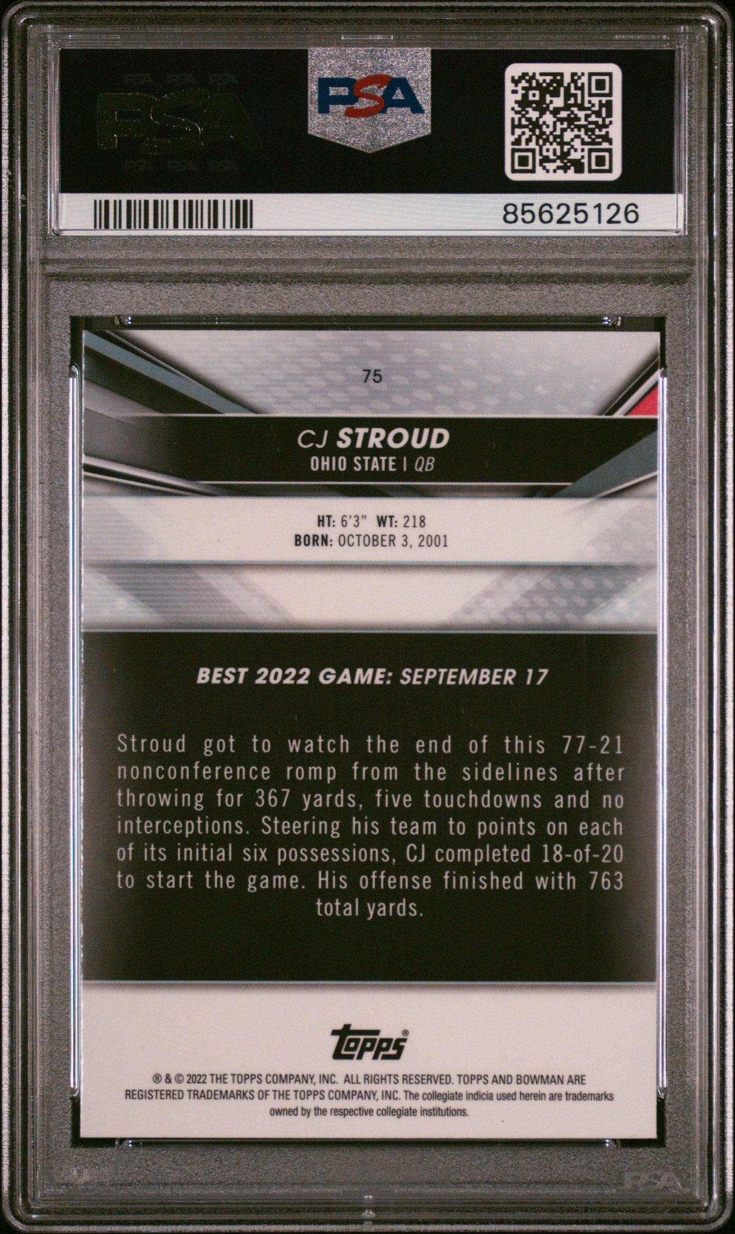 Graded 2022 Topps Bowman Best University CJ Stroud #75 Rookie RC Football Card PSA 9 Mint