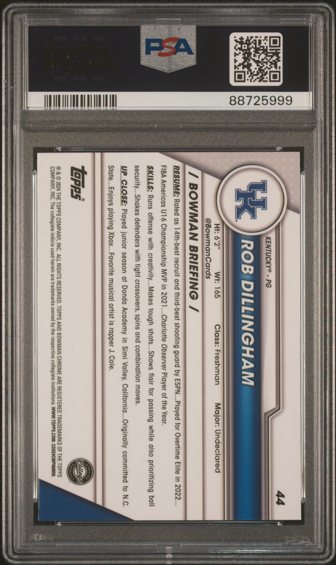 Graded 2023 Topps Bowman U Chrome Rob Dillingham #44 Rookie RC Basketball Card PSA 10 Gem Mint