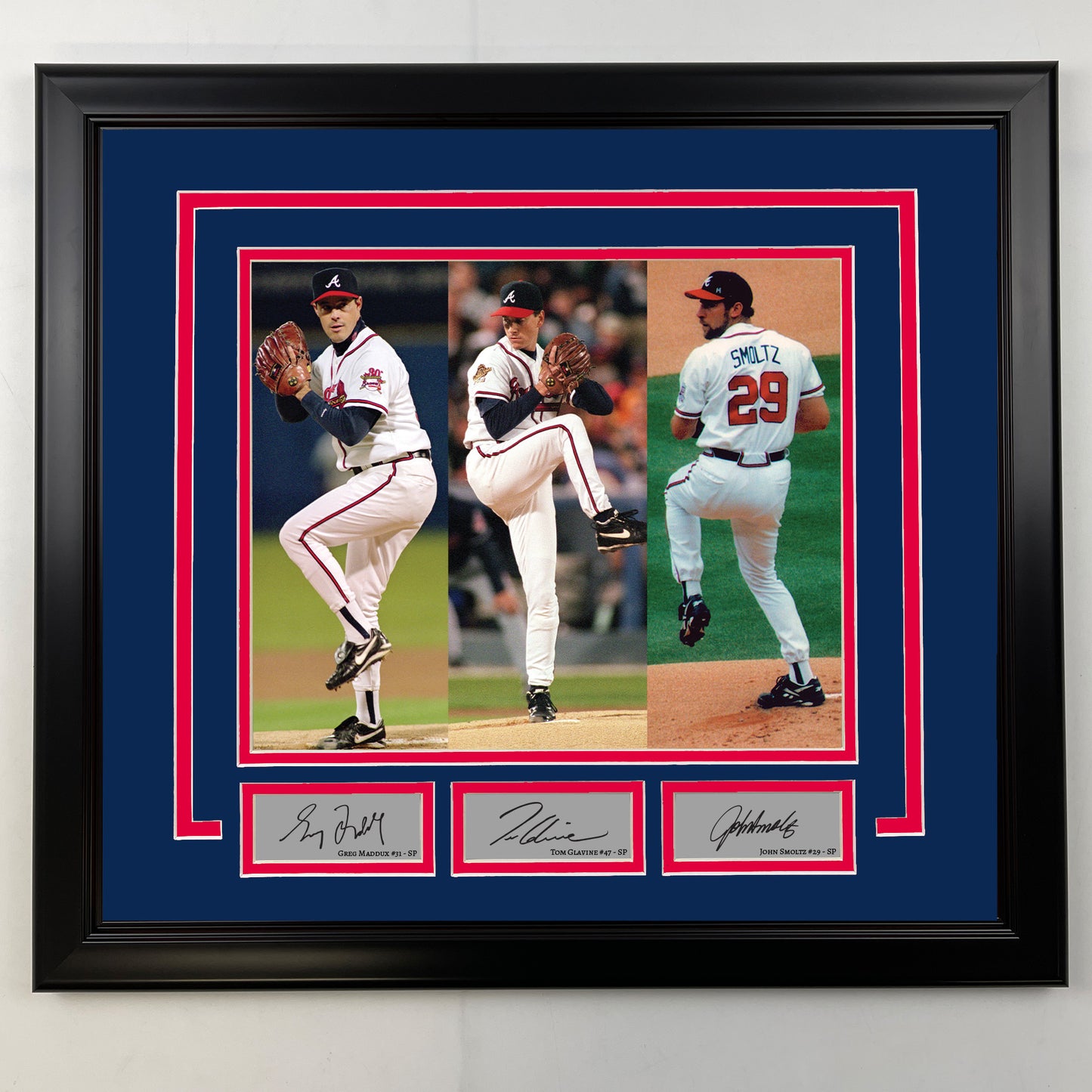 Framed Greg Maddux, Tom Glavine and John Smoltz Facsimile Laser Engraved Signatures Atlanta Braves 19x21 Baseball Photo