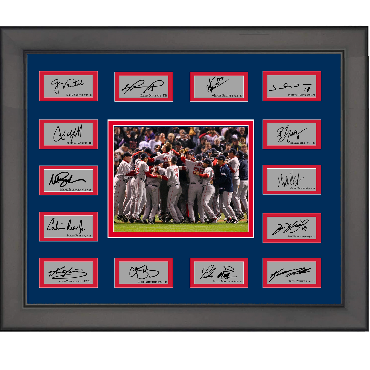 Framed 2004 Boston Red Sox Break The Curse MLB World Series Champions Team Facsimile Laser Engraved Signature Auto Collage 20x25 Baseball Photo