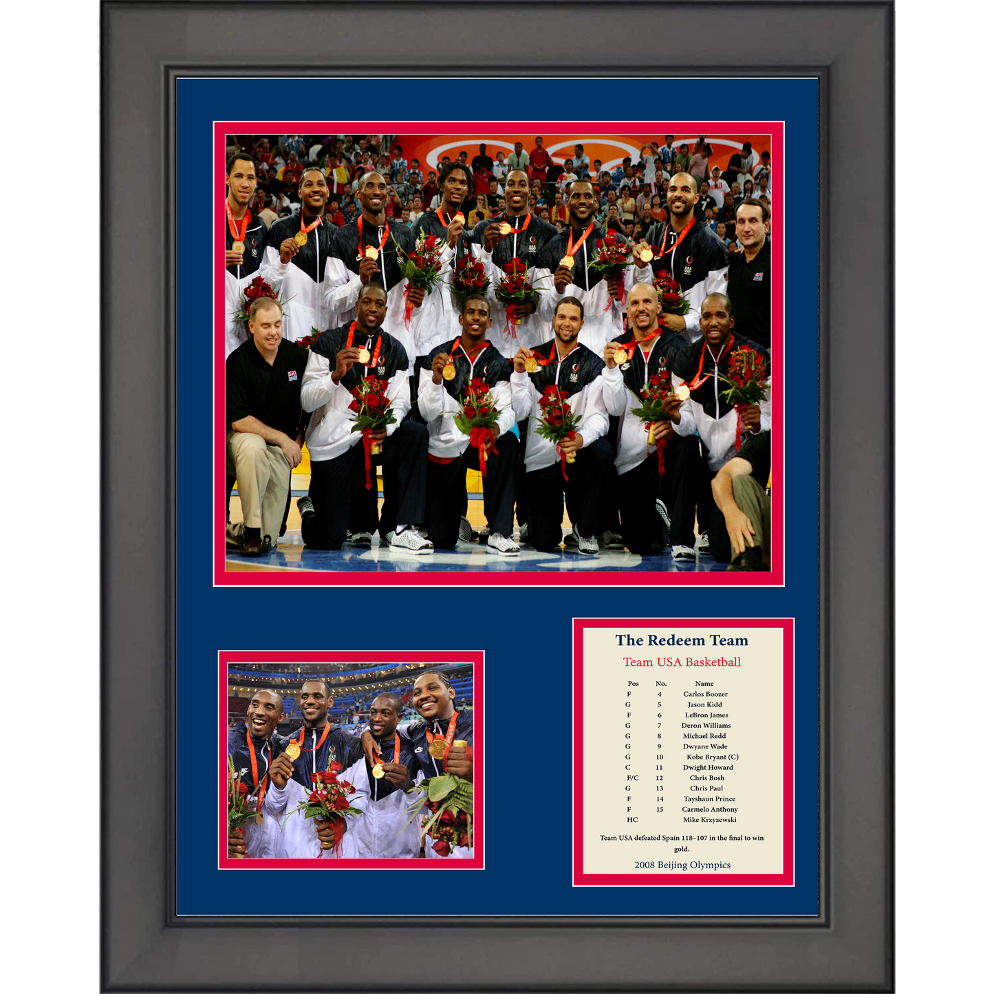 Framed 2008 Redeem Team USA Beijing Olympics Basketball 11"x14"Three Photo Collage