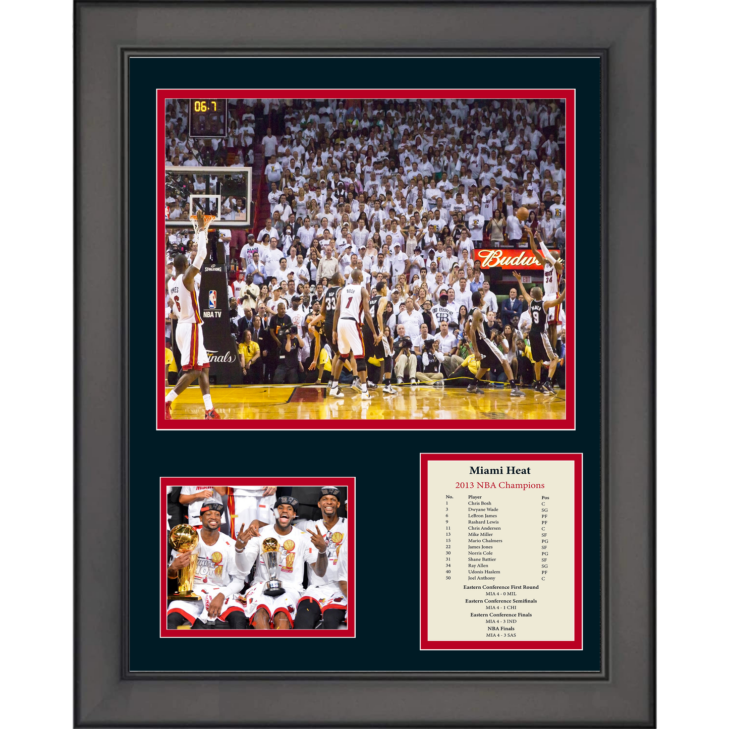 Framed Miami Heat 2013 NBA Champions LeBron James MVP Basketball 11"x14" Three Photo Collage