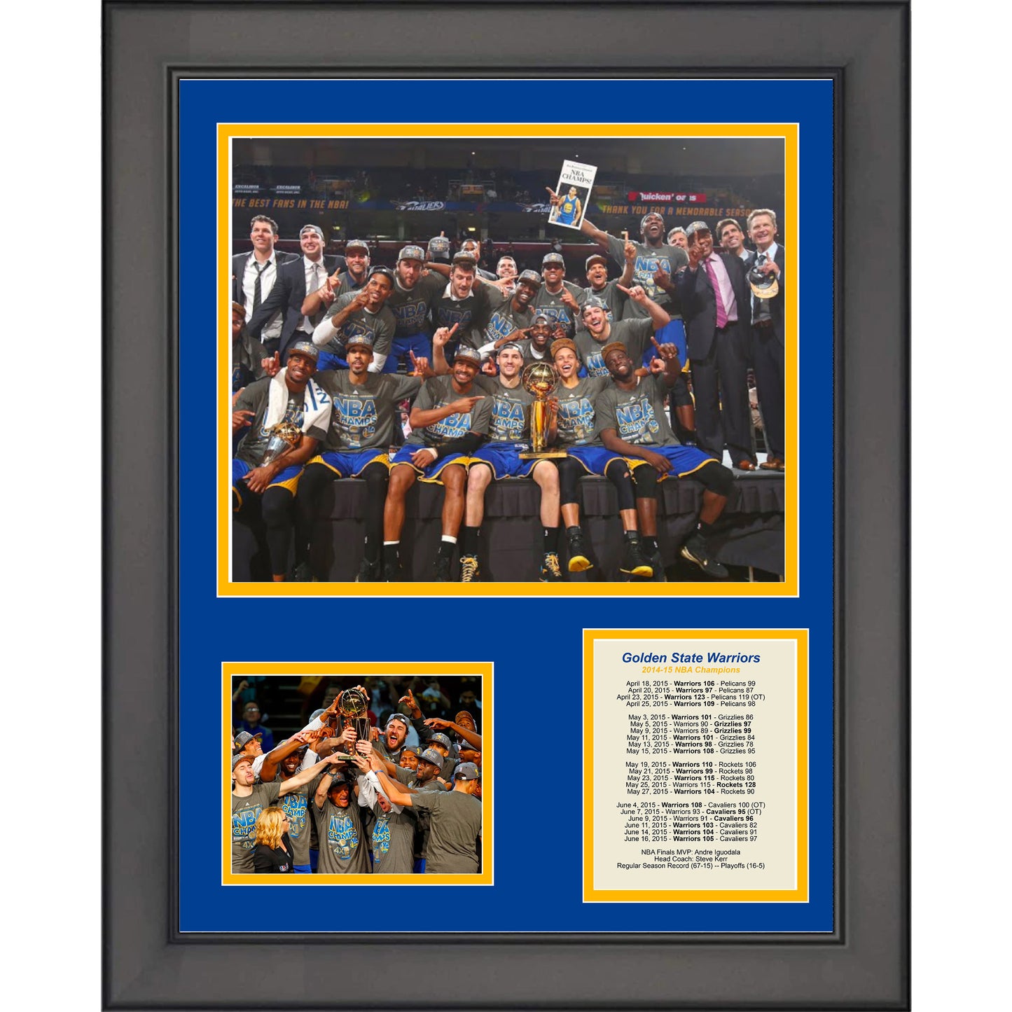 Framed Golden State Warriors 2014-2015 NBA Finals Champions 11"x14" Three Photo Collage
