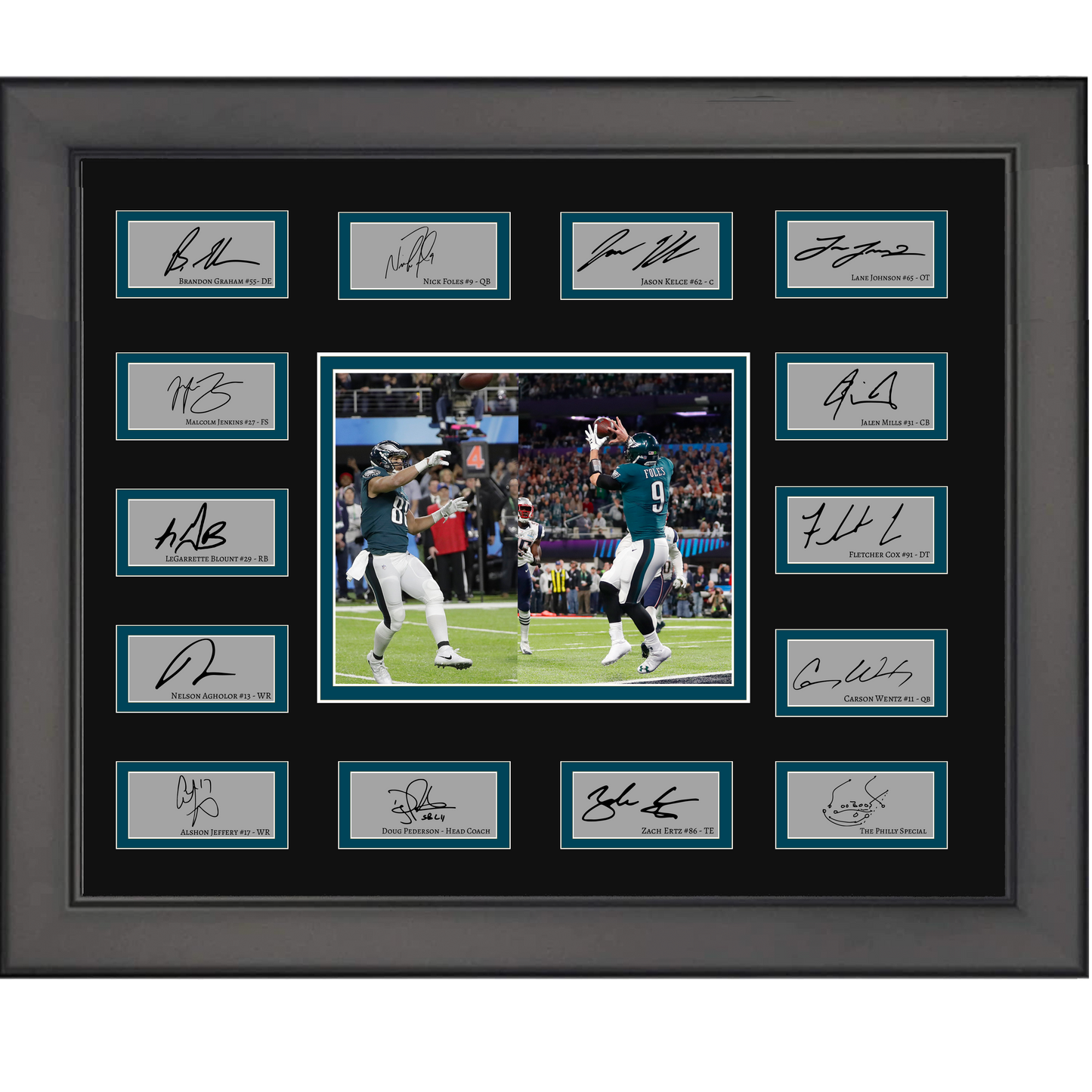 Framed 2017 Philadelphia Eagles NFL Super Bowl Champions Team Facsimile Laser Engraved Signature Auto Collage 20x25 Football Photo