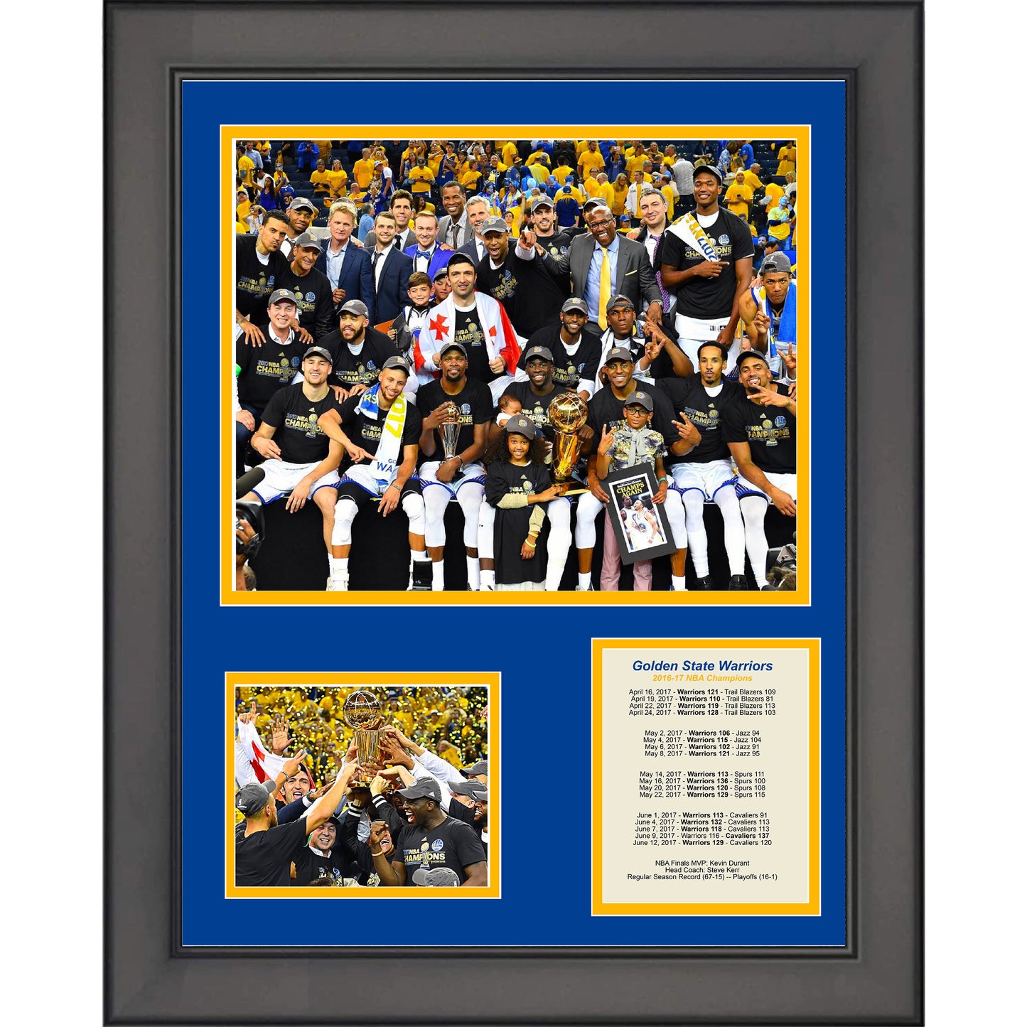 Framed Golden State Warriors 2016-2017 NBA Finals Champions 11"x14" Three Photo Collage