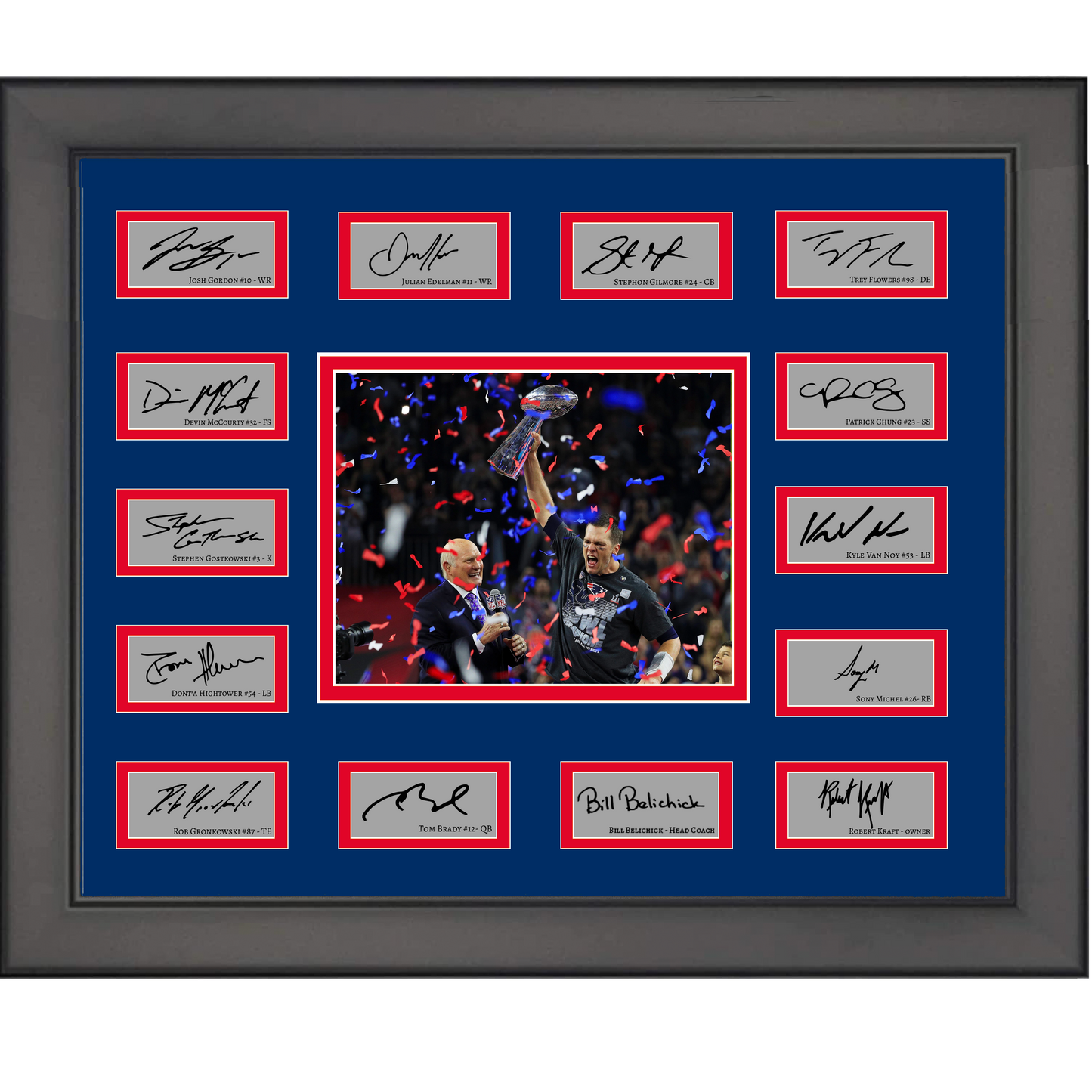Framed 2017 New England Patriots NFL Super Bowl LI Champions Team Facsimile Laser Engraved Signature Auto Collage 20x25 Football Photo