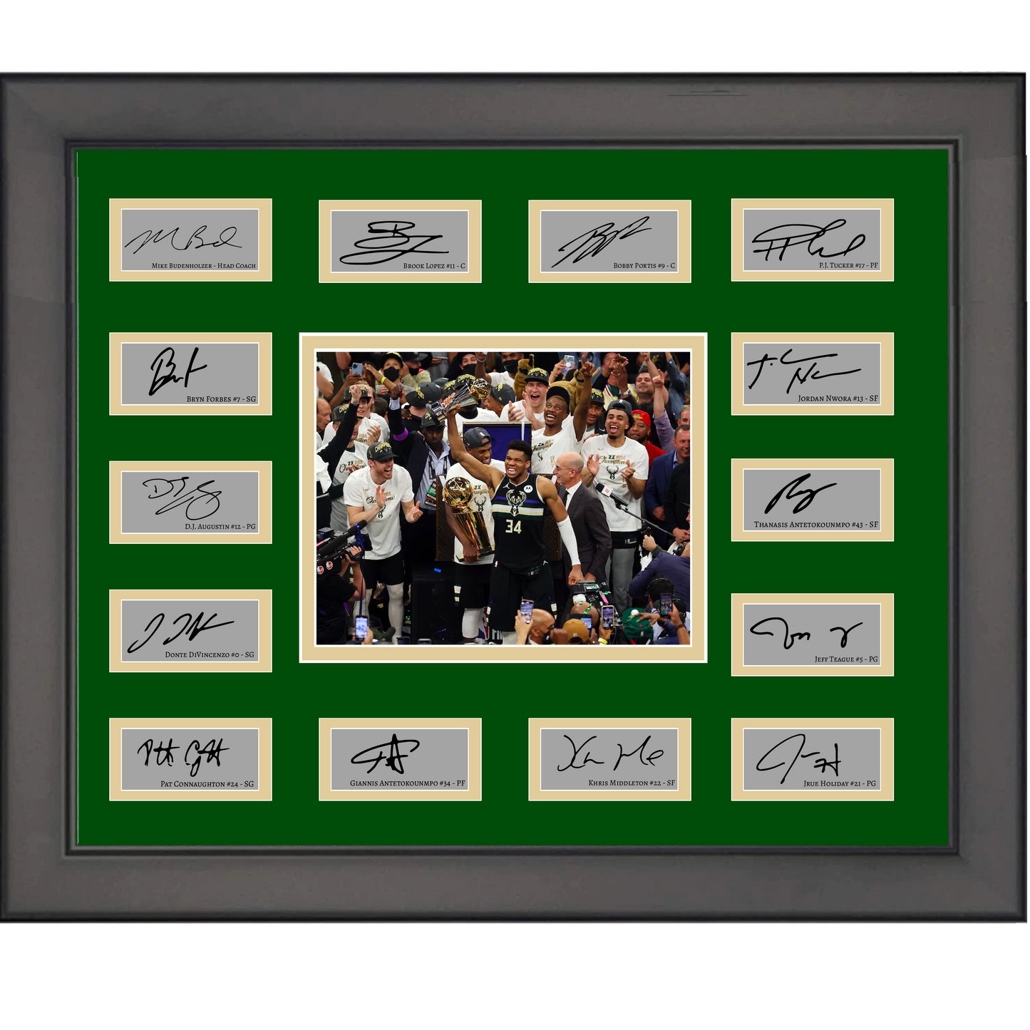 Framed 2020 Milwaukee Bucks NBA Champions Team Facsimile Laser Engraved Signature Auto Collage 20x25 Basketball Photo