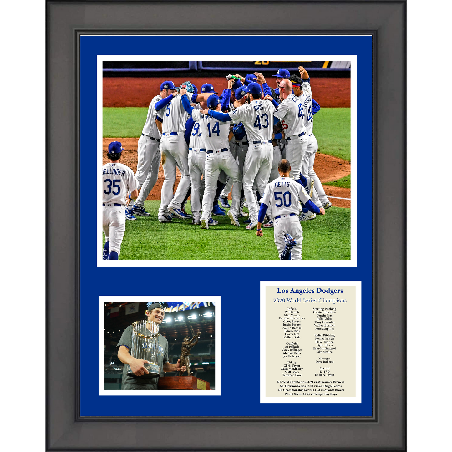 Framed Los Angeles Dodgers 2020 World Series Champions Corey Seager MVP 11"x14" Baseball Three Photo Collage