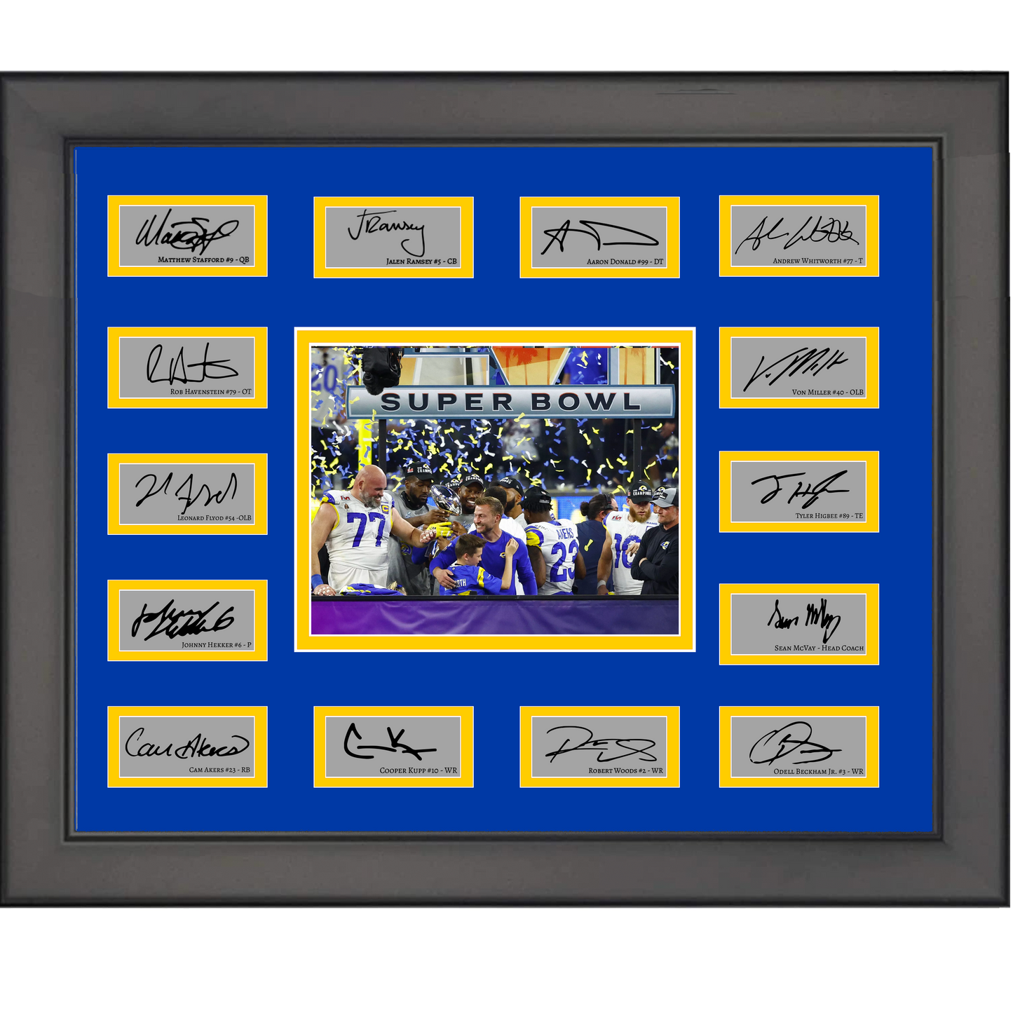 Framed 2021 Los Angeles Rams NFL Super Bowl Champions Team Facsimile Laser Engraved Signature Auto Collage 20x25 Football Photo