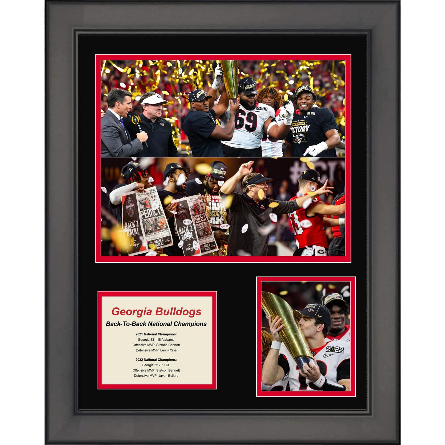 Framed Georgia Bulldogs Back-To-Back National Championship College Football 11"x14" Three Photo Collage