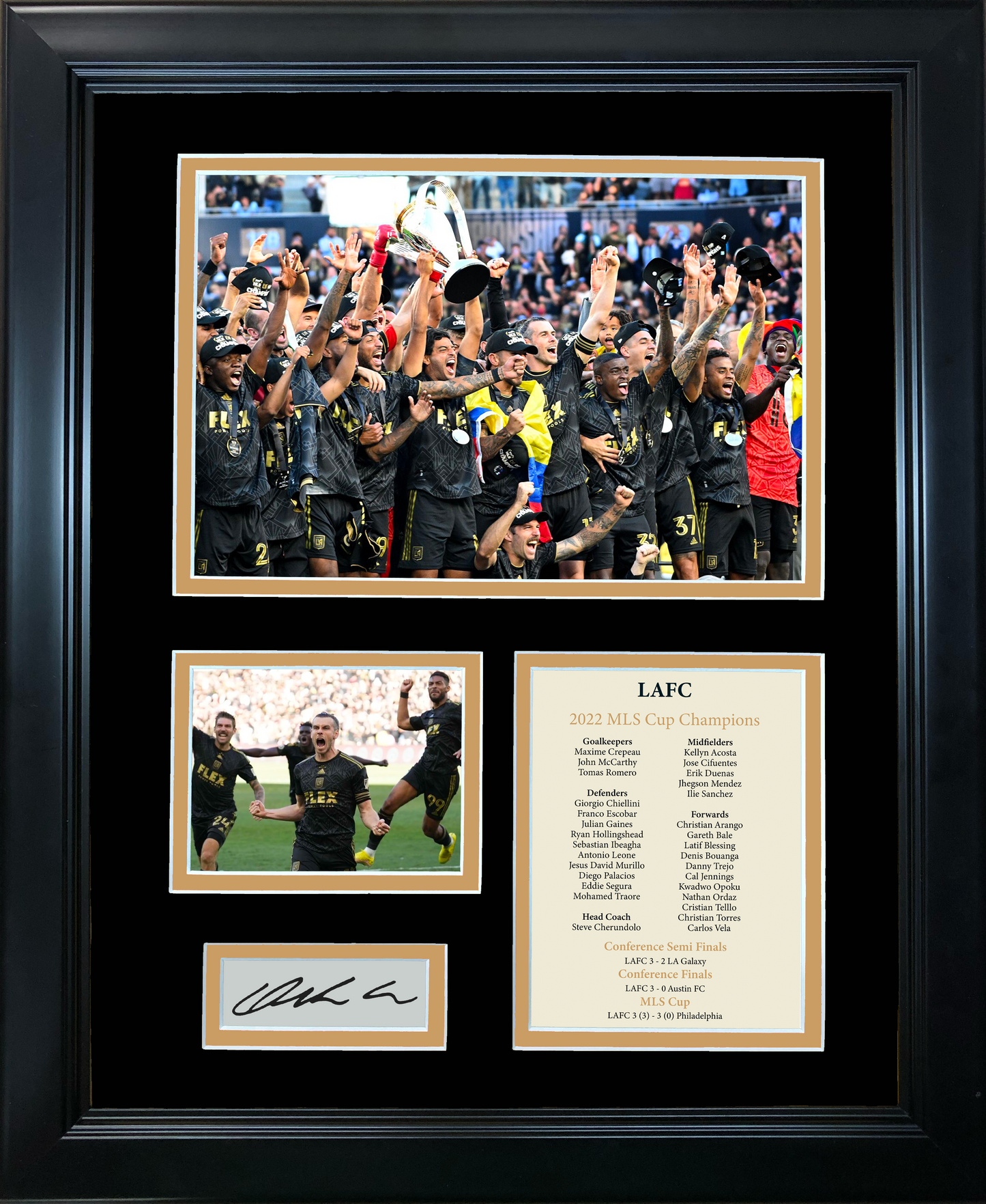 Framed LAFC 2022 MLC Cup Champions Facsimile Laser Engraved Carlos Vela Captain Signature Auto 11"x14" Soccer Futbol Photo Sig Collage