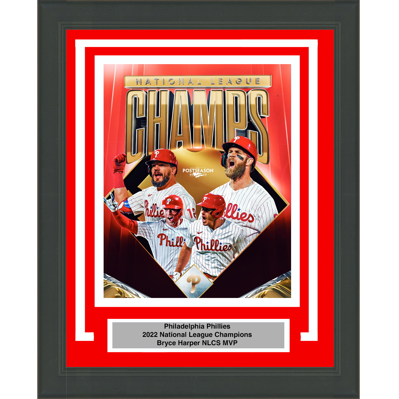 Framed Philadelphia Phillies 2022 NLCS National League Champions Bryce Harper MVP 8x10 Baseball Photo