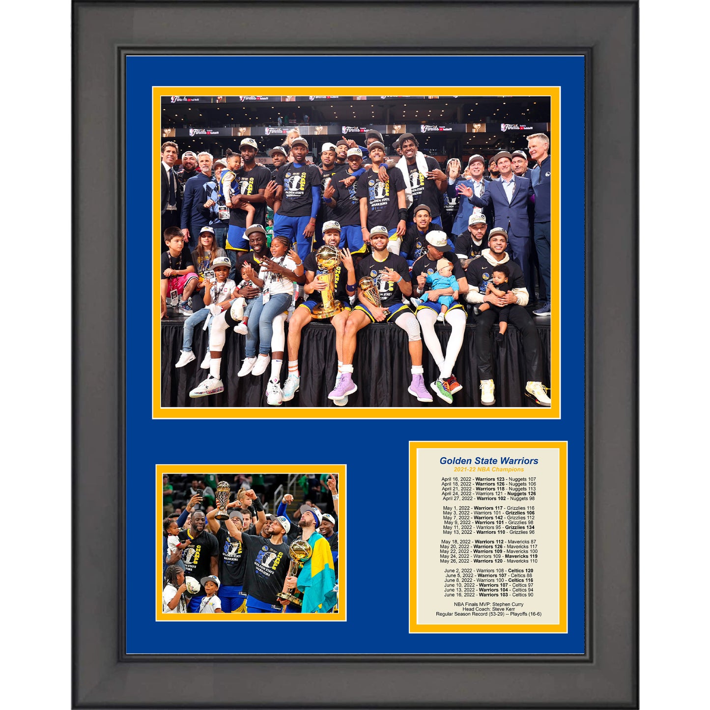 Framed Golden State Warriors 2021-2022 NBA Finals Champions 11"x14" Three Photo Collage
