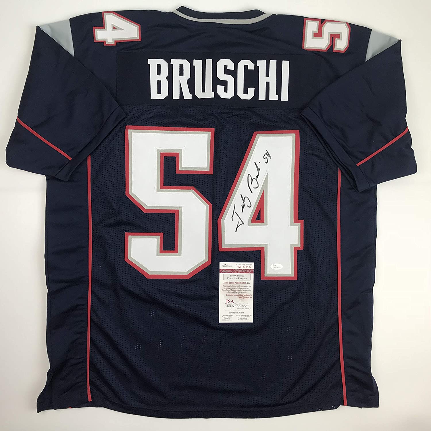 Autographed/Signed Tedy Bruschi New England Blue Football Jersey