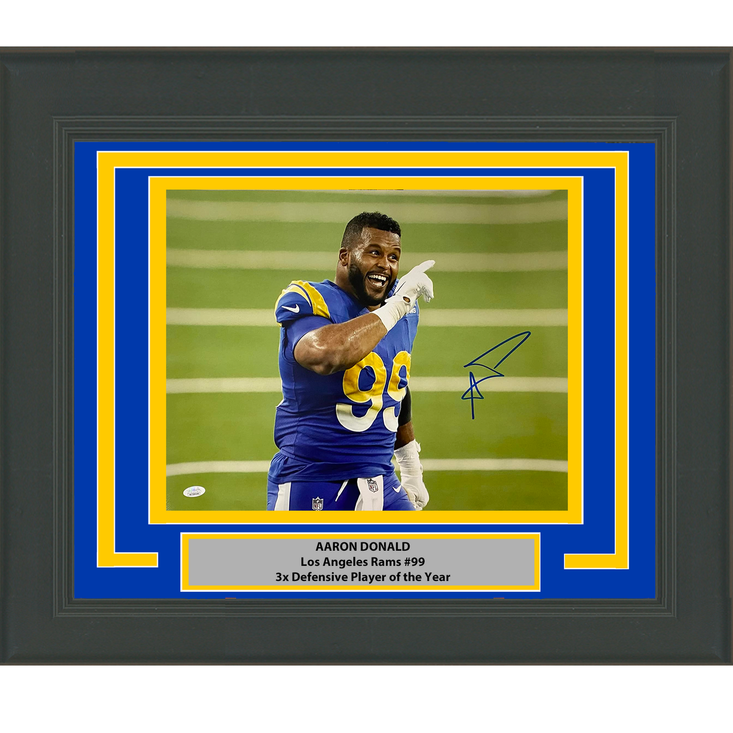 Framed Autographed/Signed Aaron Donald Los Angeles LA Rams 16x20 Football Photo JSA COA #5