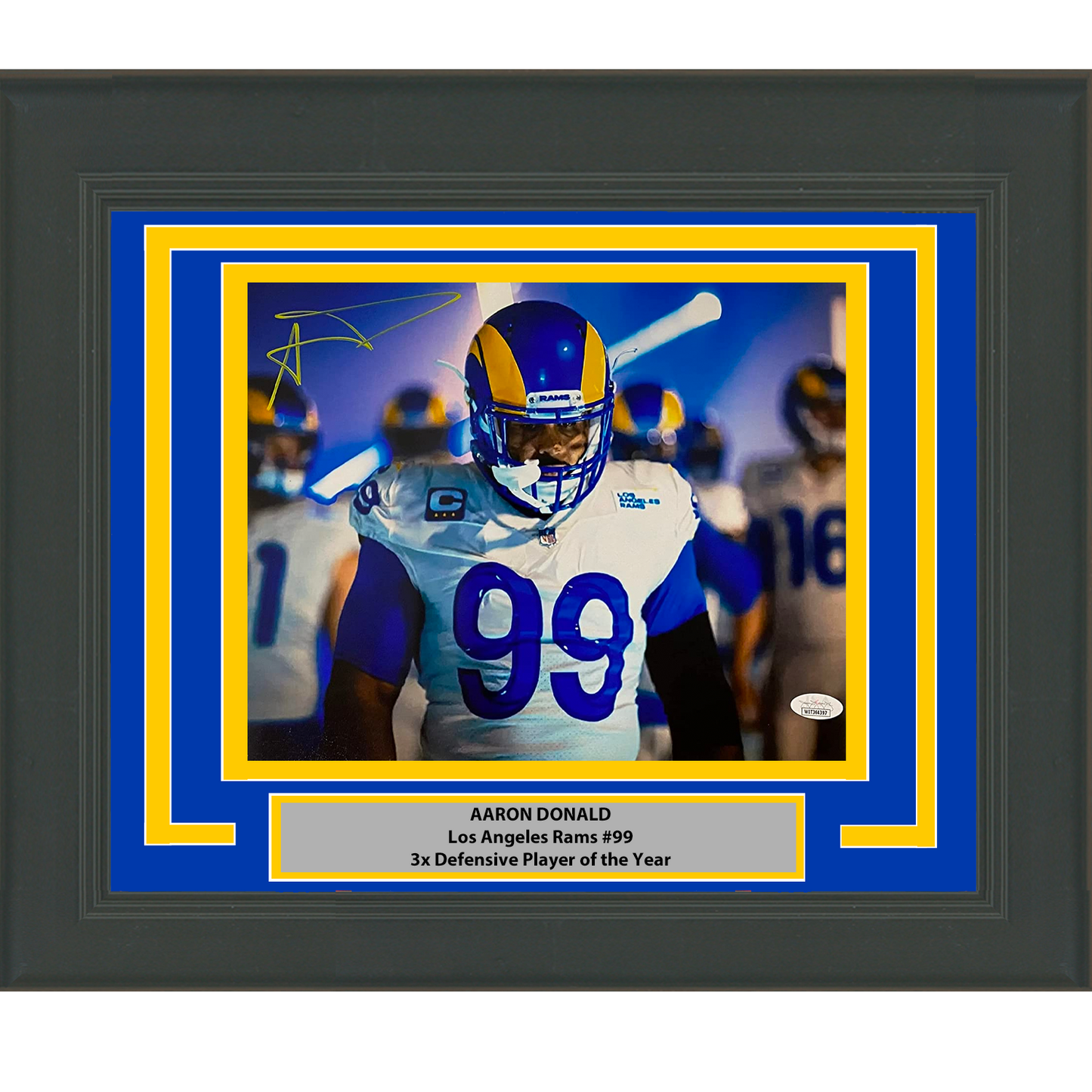 Framed Autographed/Signed Aaron Donald Los Angeles LA Rams 11x14 Football Photo JSA COA
