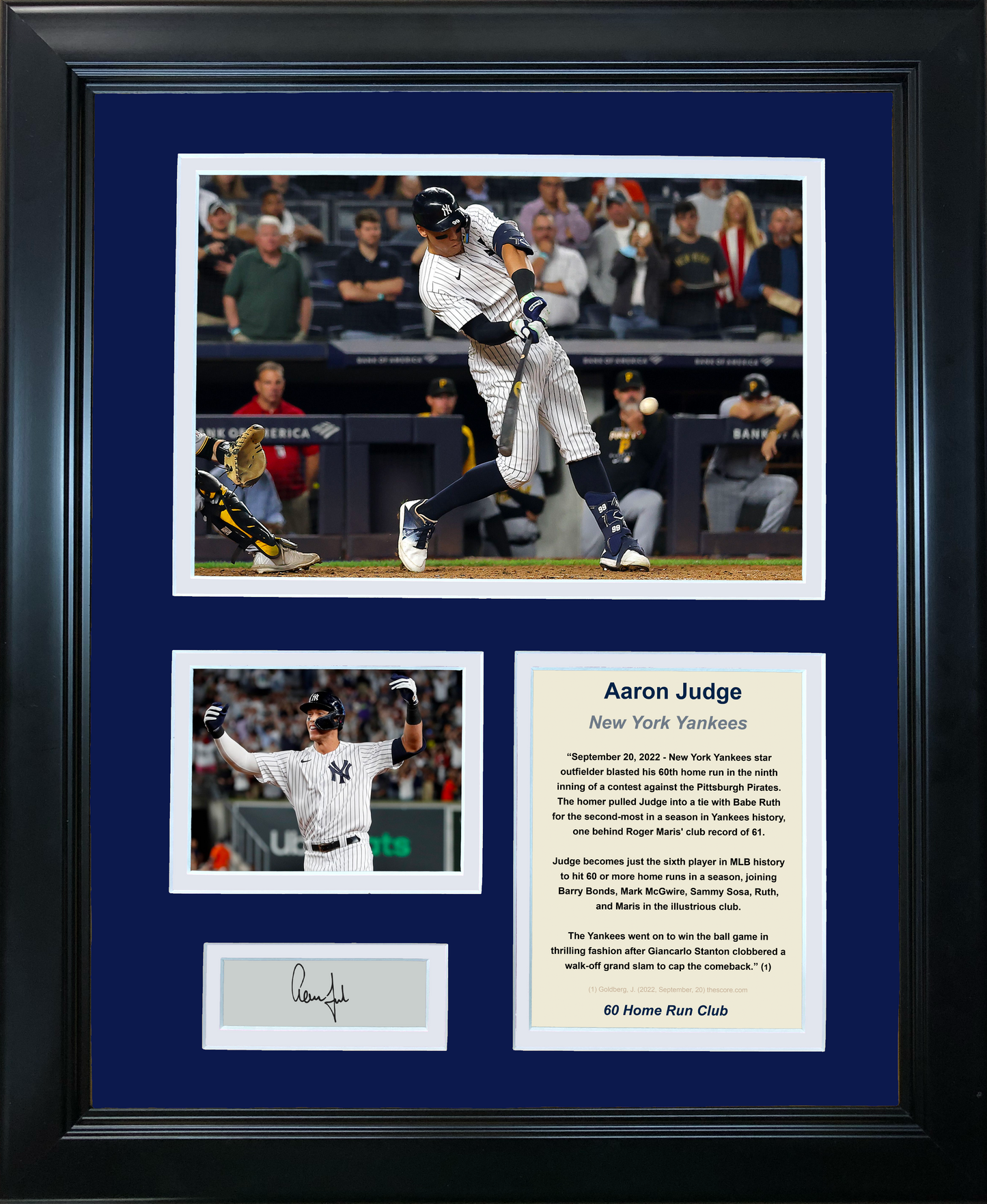 Framed Aaron Judge 60th Home Run Facsimile Laser Engraved Signature Auto New York Yankees Baseball 11"x14"Photo Sig Collage