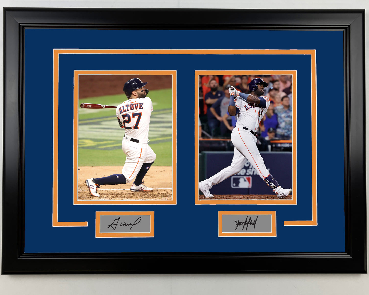 Framed Jose Altuve and Yordan Alvarez Facsimile Laser Engraved Signatures Houston Astros 17x23 Dual Baseball Photo
