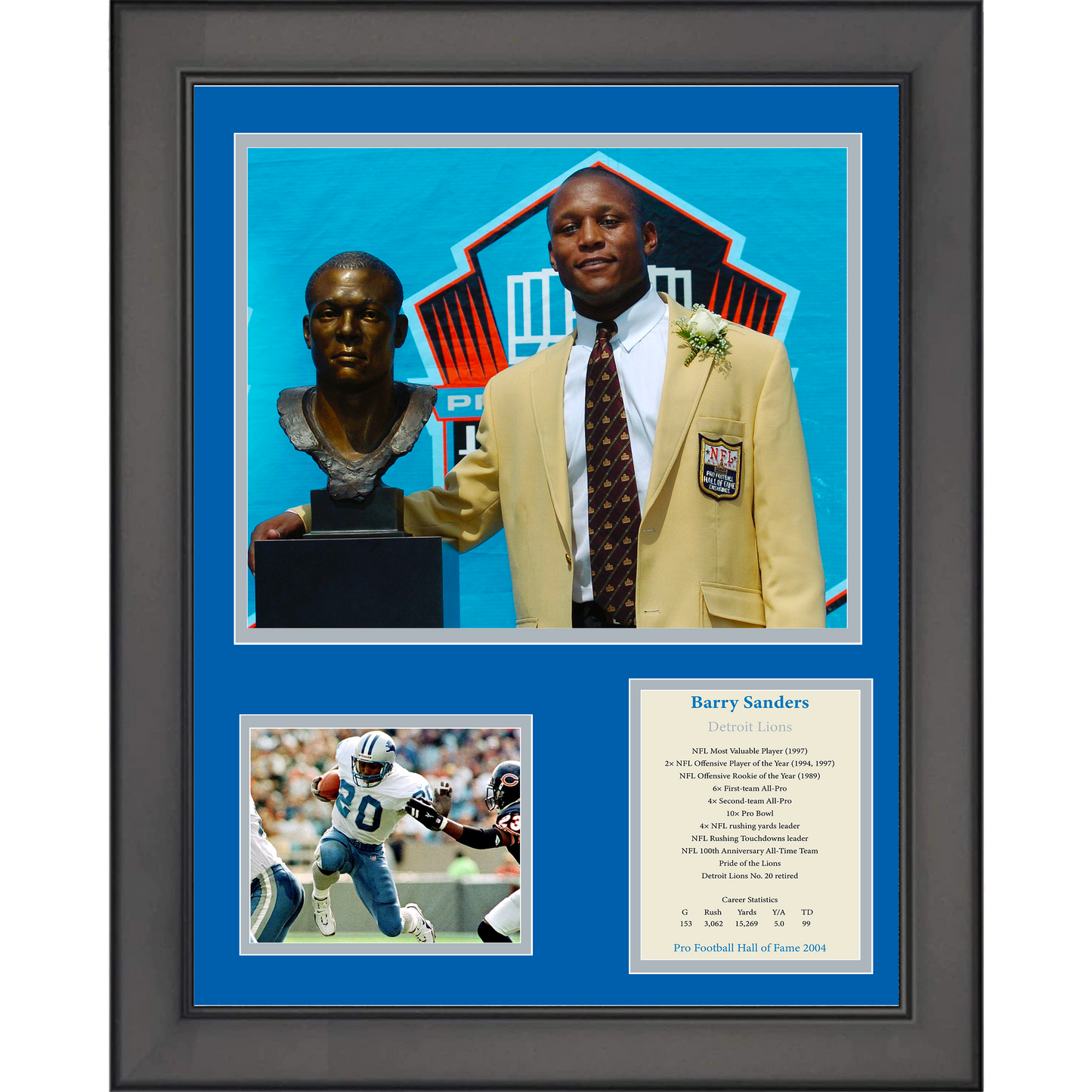 Framed Barry Sanders Hall of Fame Detroit Lions 11"x14" Football Three Photo Collage