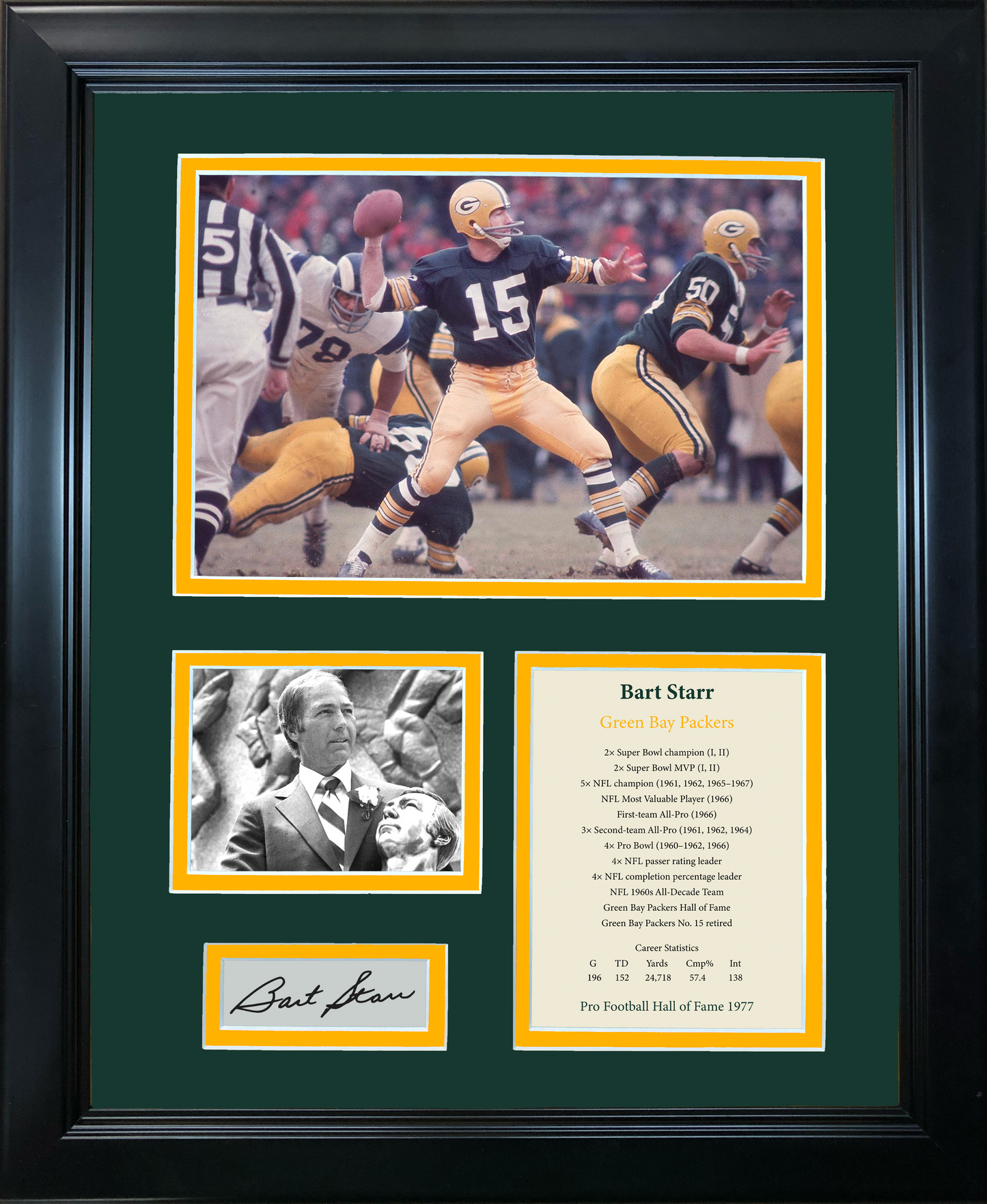 Framed Bart Starr Hall of Fame Facsimile Laser Engraved Signature Auto Green Bay Packers 11"x14" Photo Sig Collage
