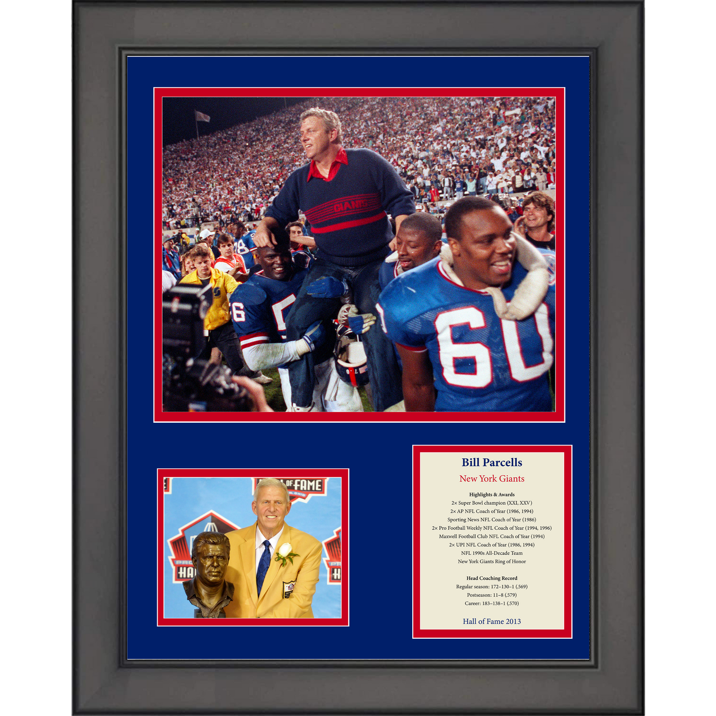 Framed Bill Parcells Hall of Fame New York Giants 11"x14" Football Three Photo Collage