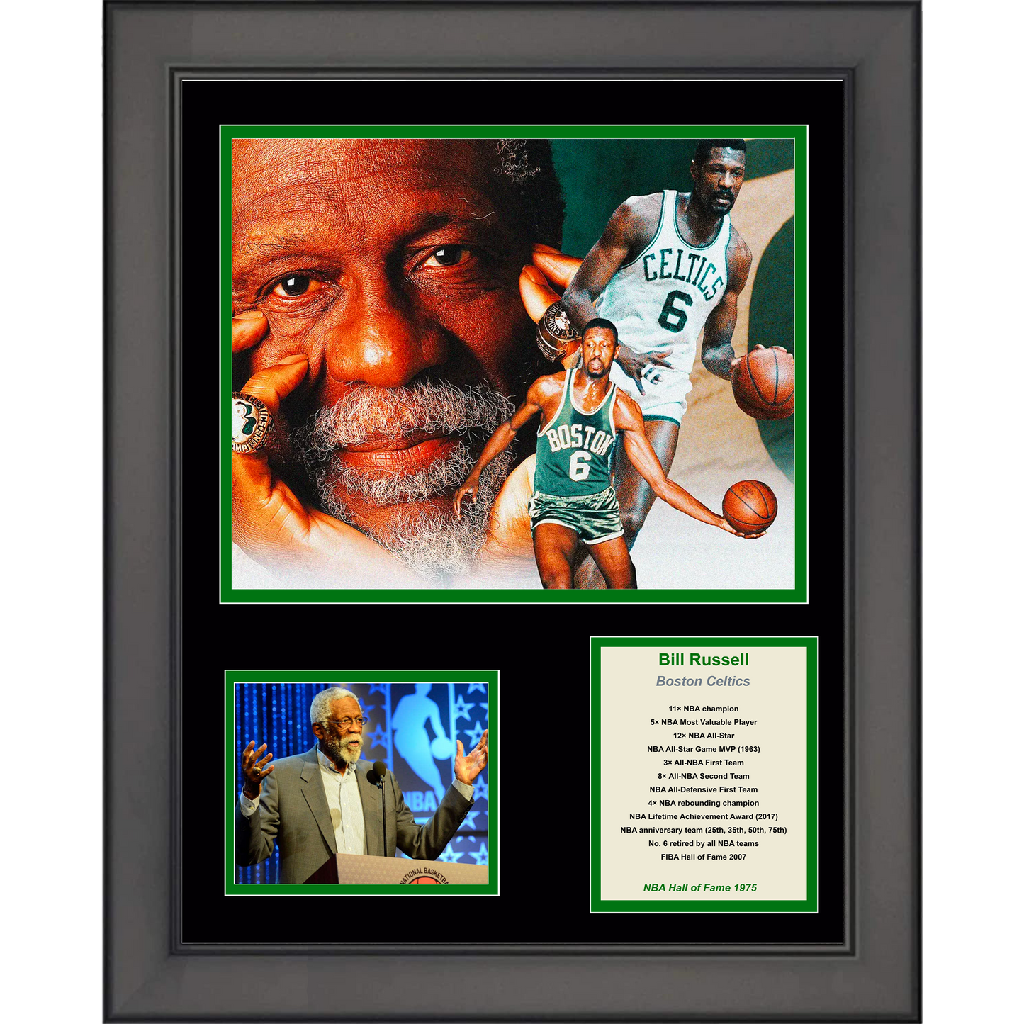Framed Bill Russell Hall of Fame 11"x14" Basketball Three Photo Collage