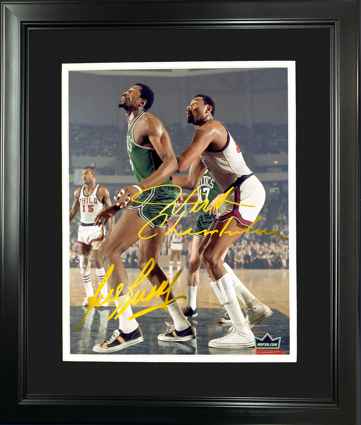 Framed Bill Russell Wilt Chamberlain Dual Facsimile Laser Engraved Signature Auto 11"x14" Basketball Photo HOFSM Holo