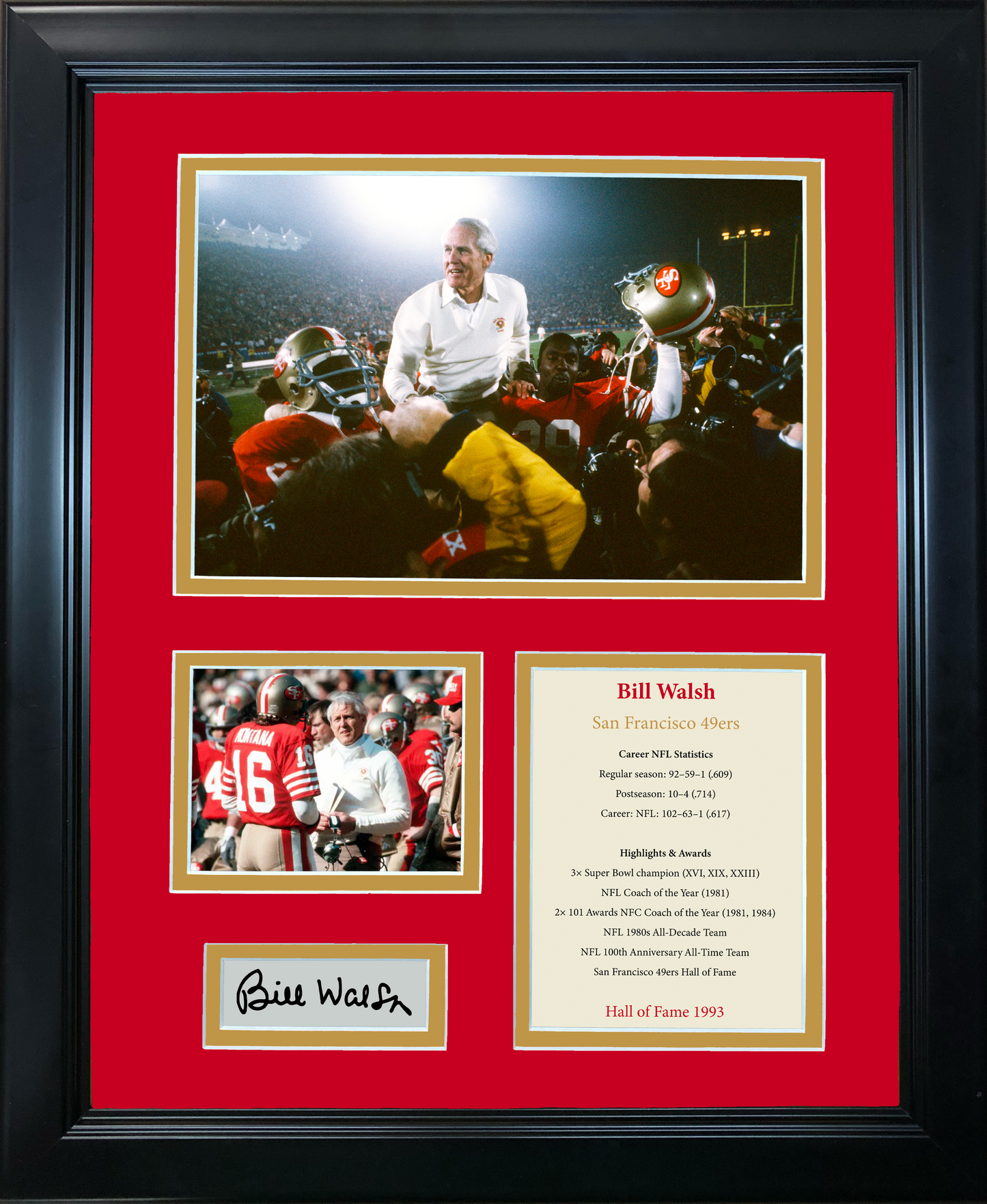Framed Bill Walsh Hall of Fame Facsimile Laser Engraved Signature Auto San Francisco 49ers 11"x14" Photo Sig Collage