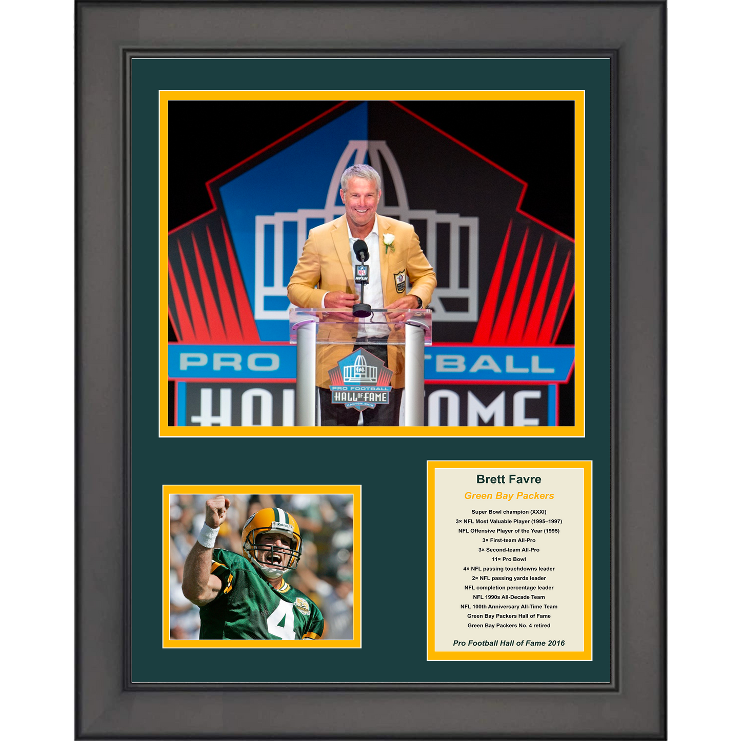 Framed Brett Favre Hall of Fame Green Bay Packers 11"x14" Football Three Photo Collage