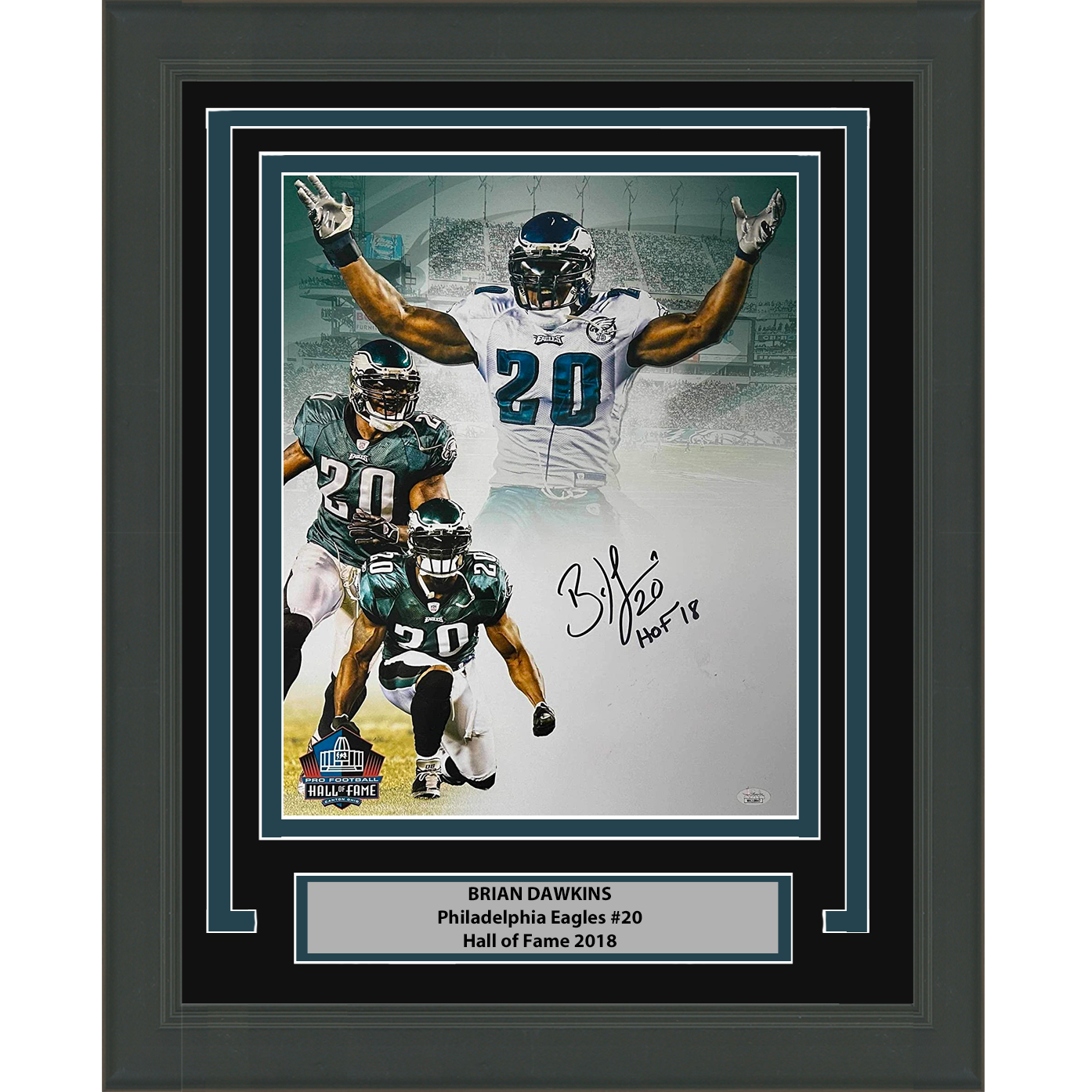 Framed Autographed/Signed Brian Dawkins HOF 18 Philadelphia Eagles 16x20 Football Photo JSA COA