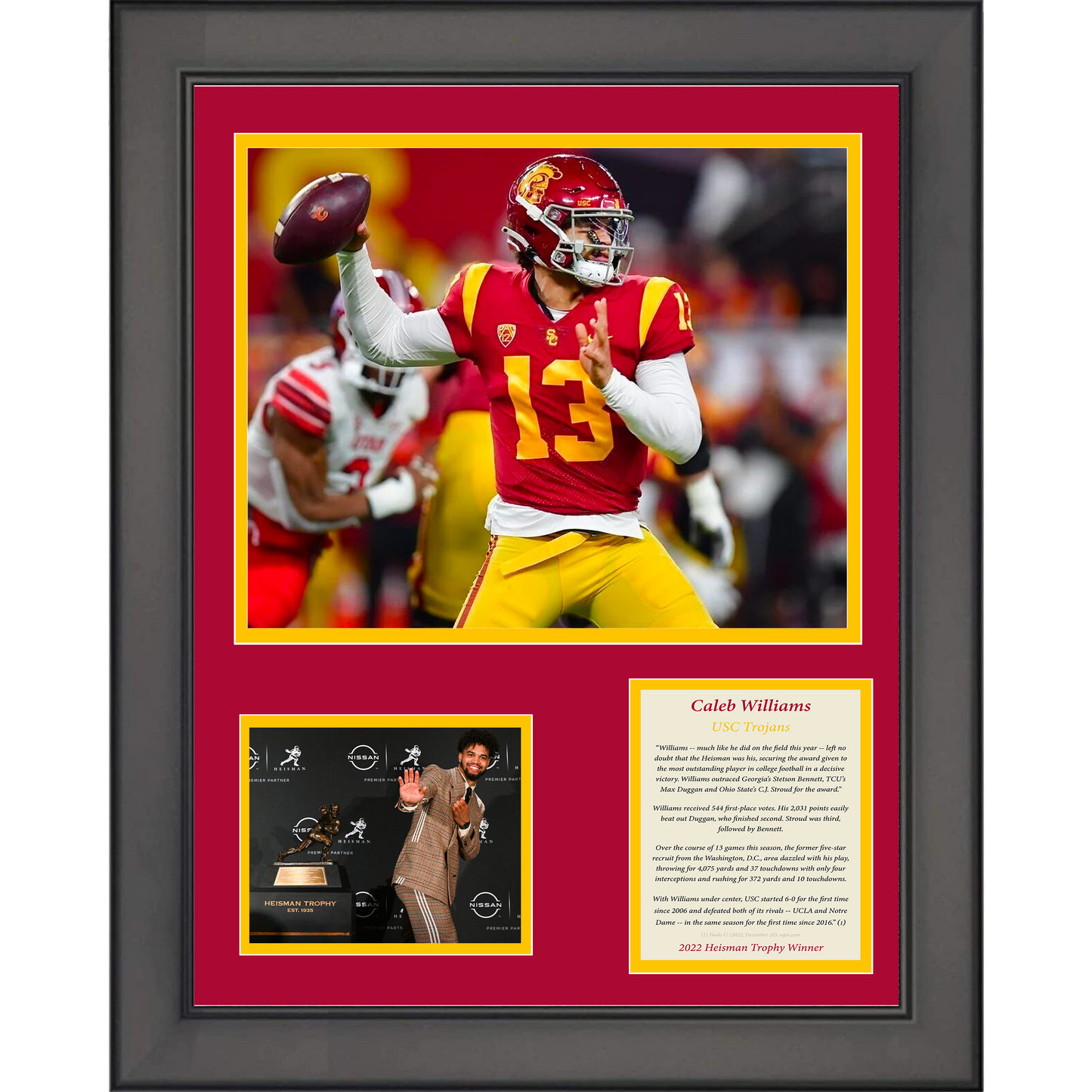Framed Caleb Williams 2022 Heisman Trophy Winner USC Trojans 11"x14" College Football Three Photo Collage