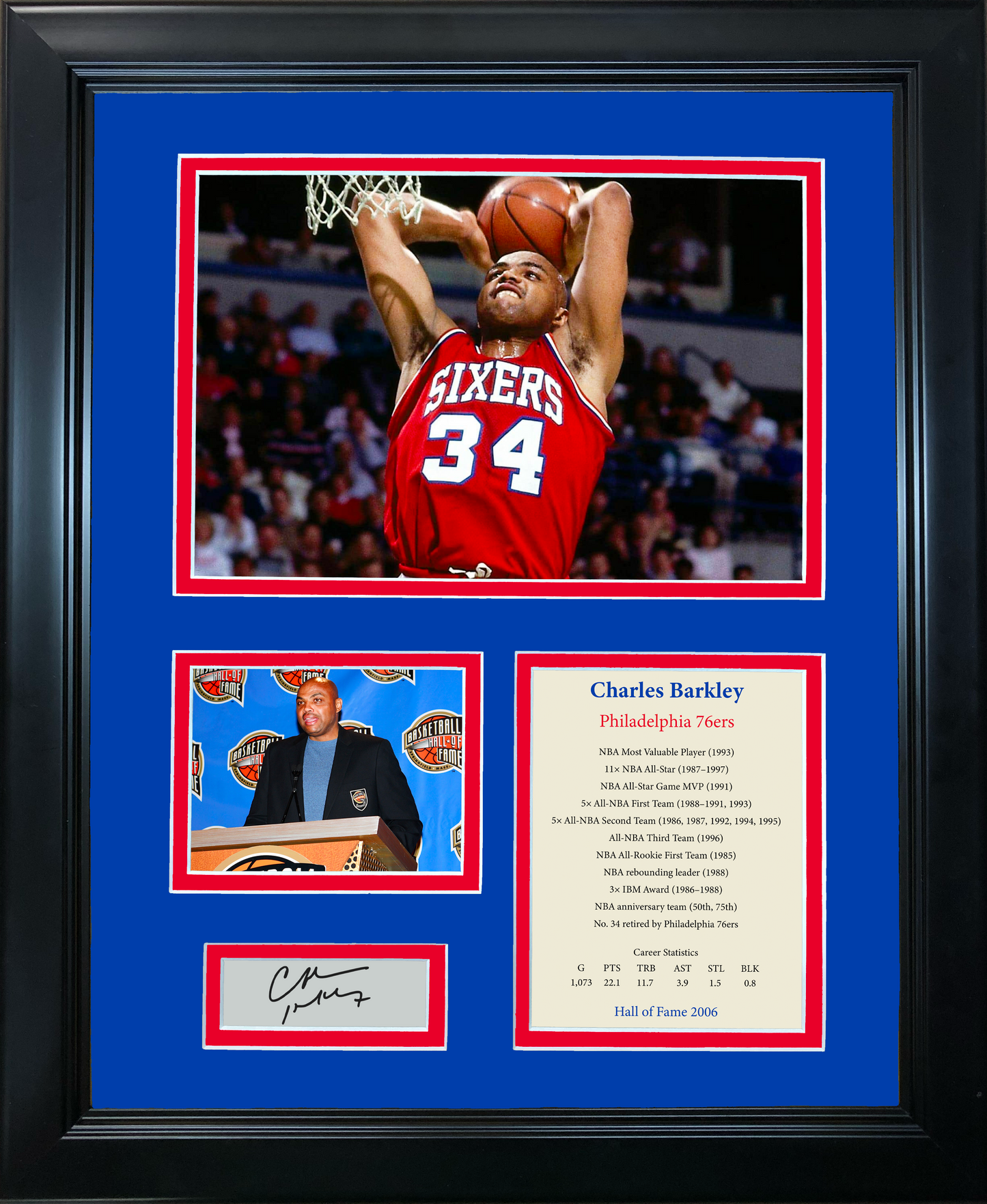 Framed Charles Barkley Hall of Fame Facsimile Laser Engraved Signature Auto Philadelphia 76ers Basketball 11"x14" Photo Sig Collage