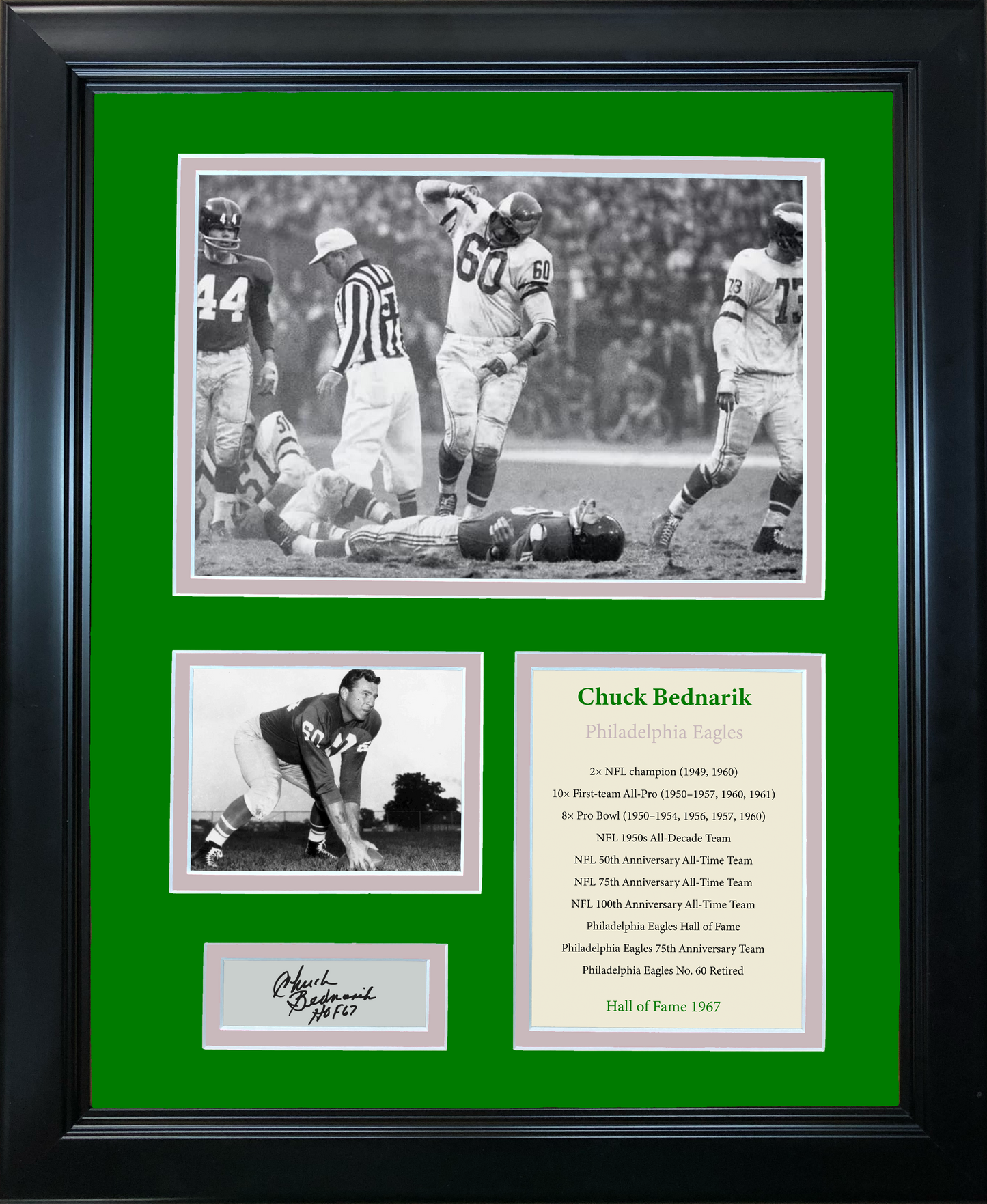 Framed Chuck Bednarik Hall of Fame Facsimile Laser Engraved Signature Auto Philadelphia Eagles 11"x14" Photo Sig Collage