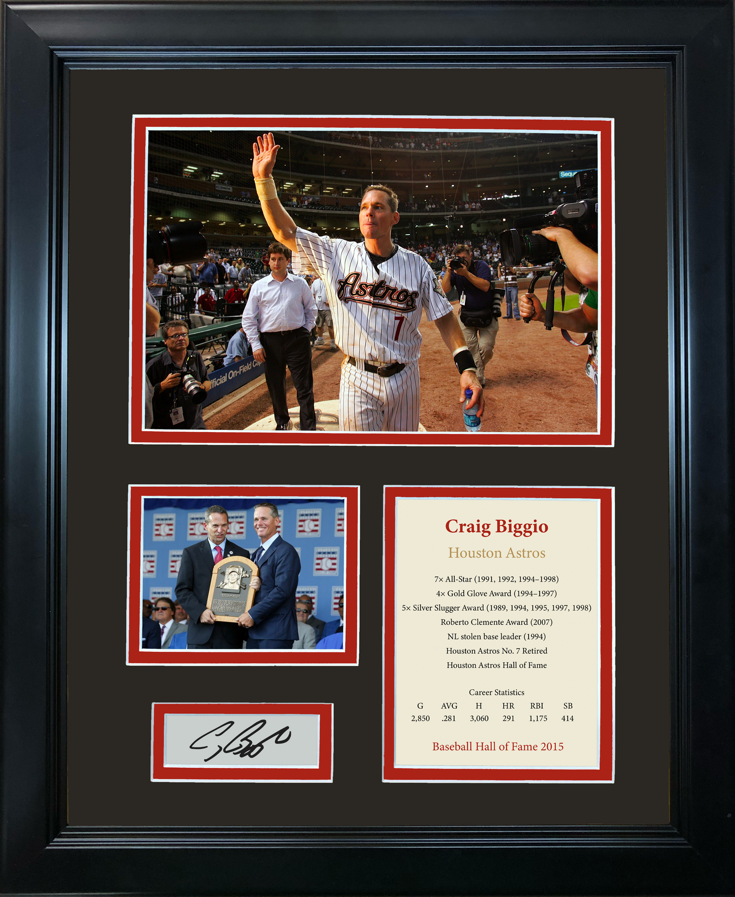 Framed Craig Biggio Hall of Fame Facsimile Laser Engraved Signature Auto Houston Astros Baseball 11"x14" Photo Sig Collage