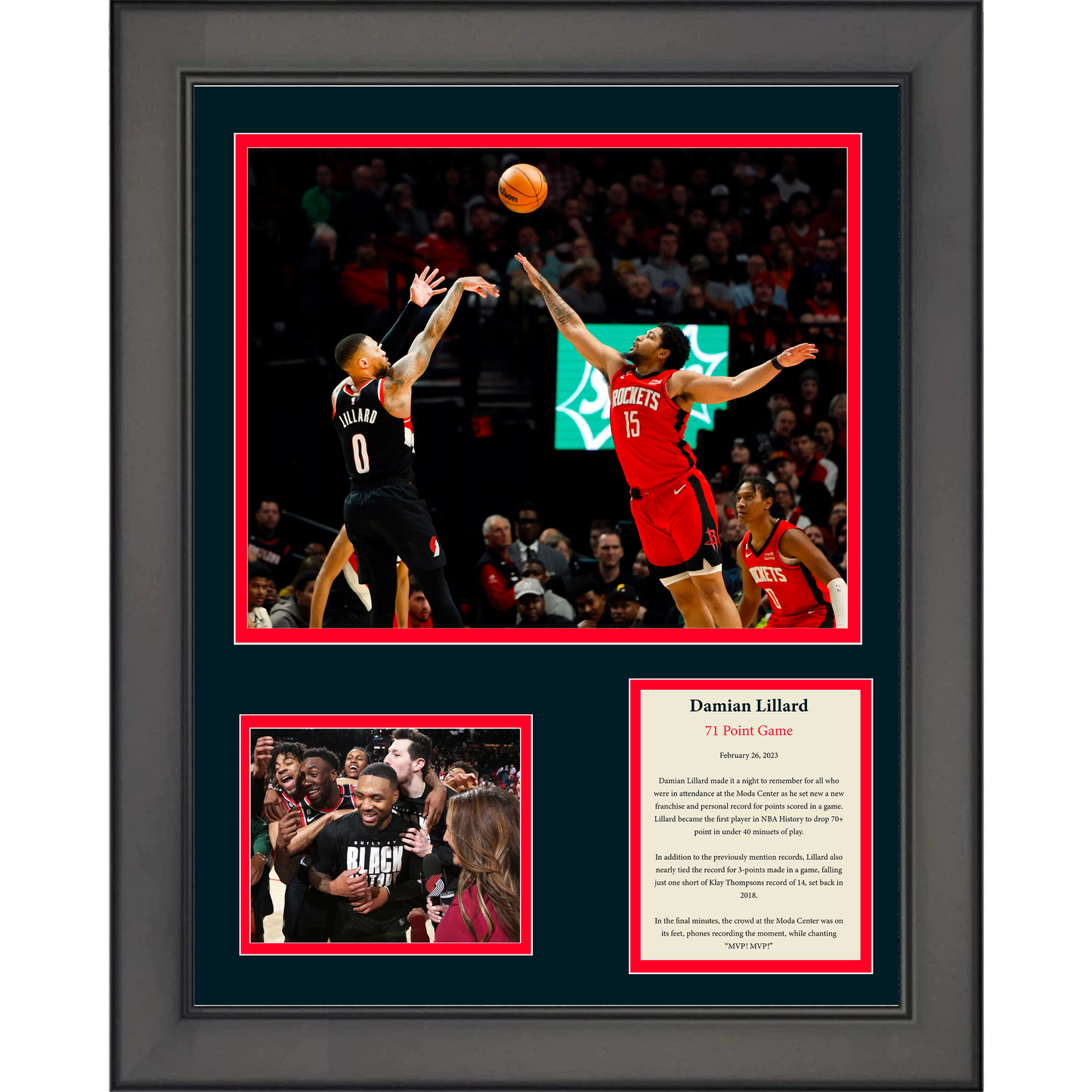 Framed Damian Lillard 71 Point Game Basketball Portland Trail Blazers 11"x14" Three Photo Collage