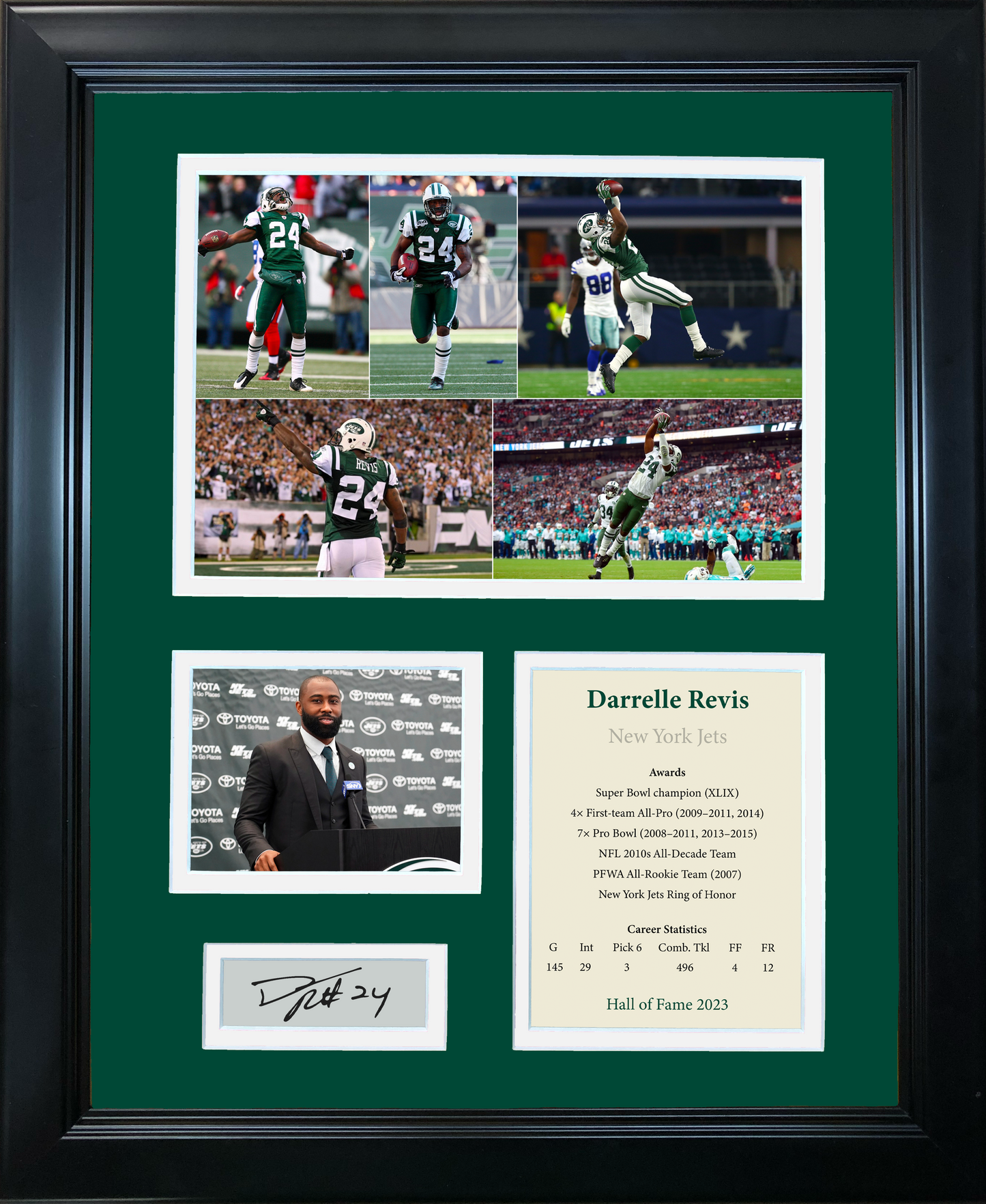 Framed Darrelle Revis Hall of Fame Facsimile Laser Engraved Signature Auto New York Jets 11"x14" Football Photo Sig Collage