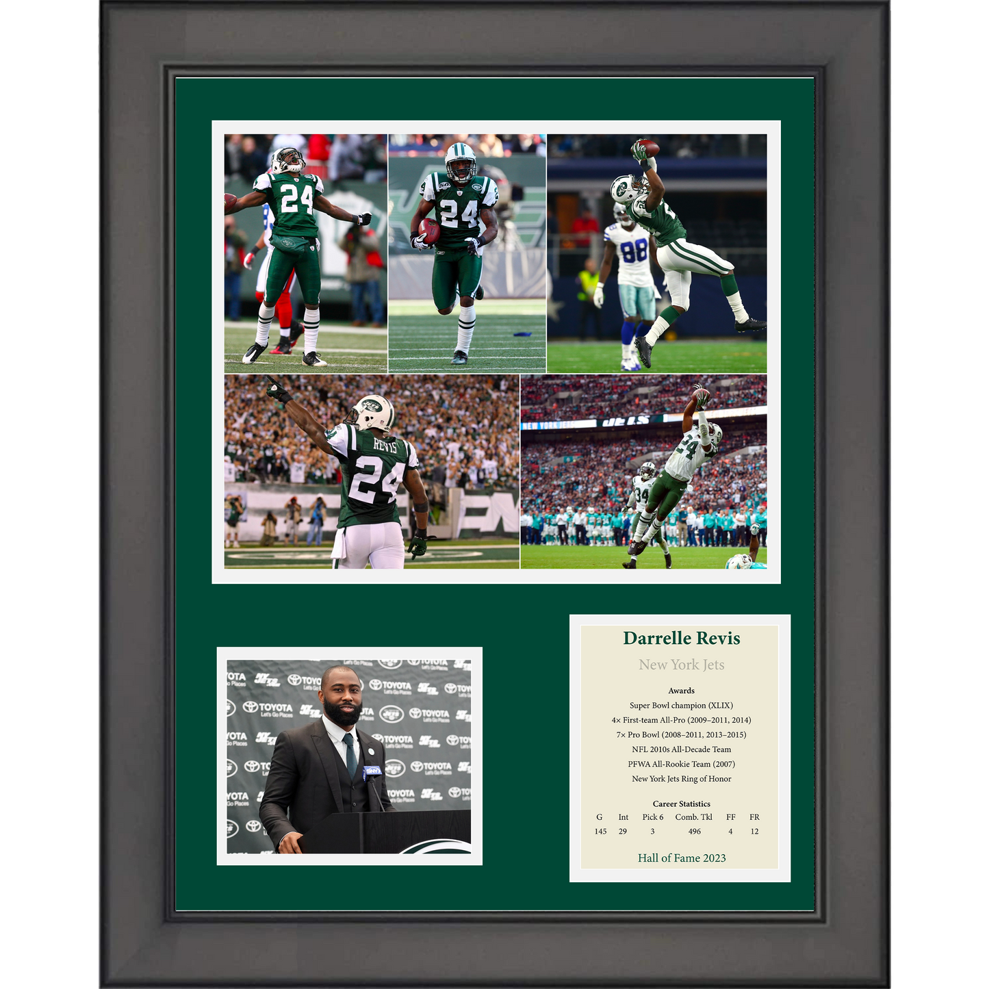 Framed Darrelle Revis Hall of Fame New York Jets 11"x14" Football Three Photo Collage