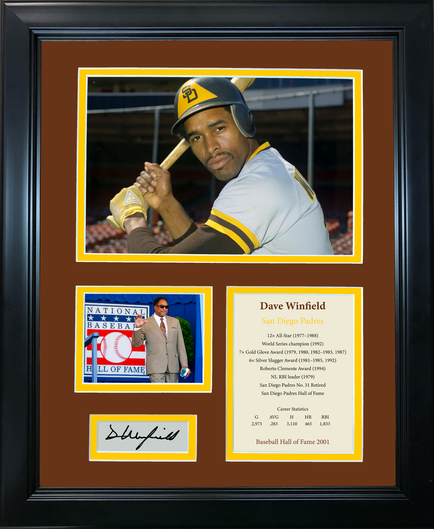 Framed Dave Winfield Hall of Fame Facsimile Laser Engraved Signature Auto San Diego Padres Baseball 11"x14" Photo Sig Collage