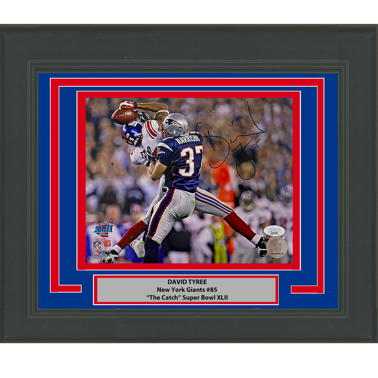 Framed Autographed/Signed David Tyree The Catch Super Bowl XLII New York Giants 8x10 Football Photo JSA COA
