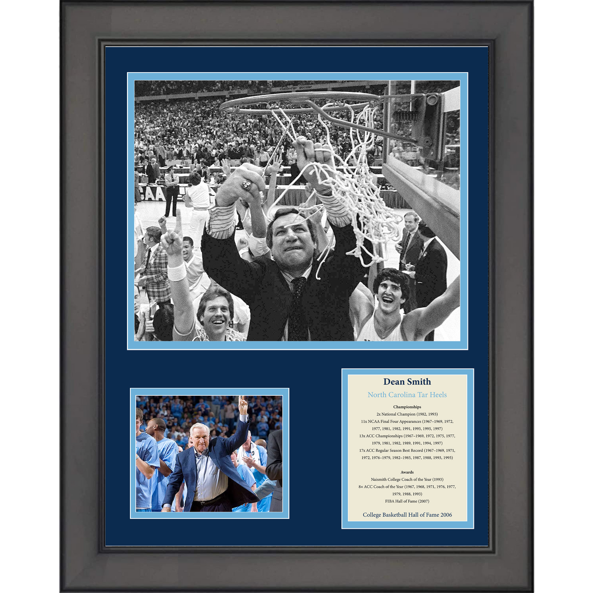Framed Dean Smith Hall of Fame North Carolina Tar Heels NCAA Basketball 11"x14" Three Photo Collage