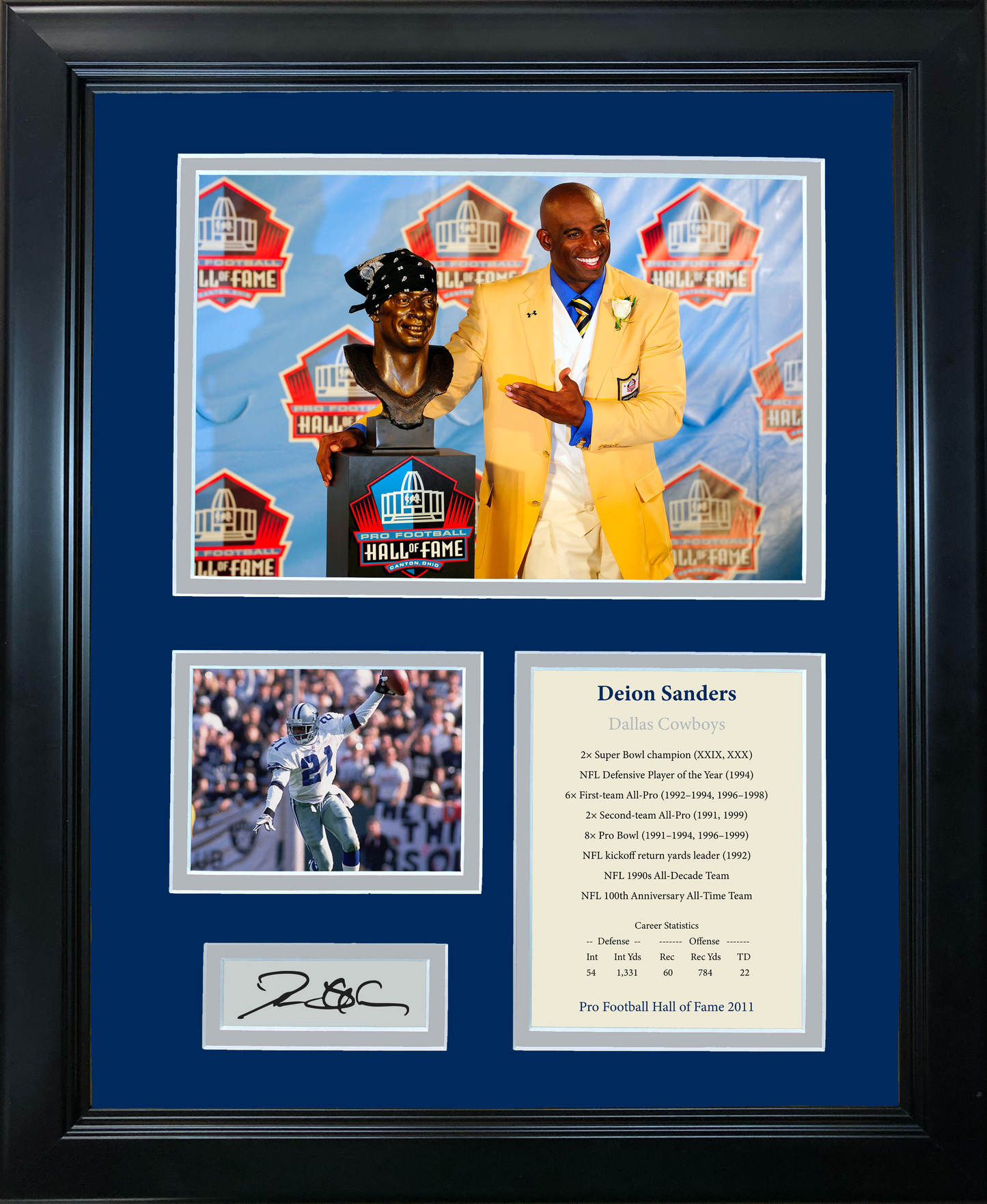 Framed Deion Sanders Hall of Fame Facsimile Laser Engraved Signature Auto Dallas Cowboys 11"x14" Photo Sig Collage
