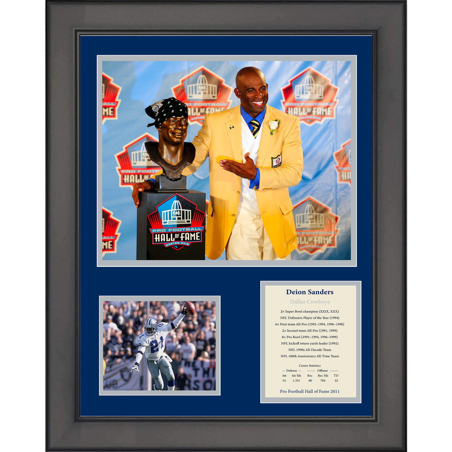 Framed Deion Sanders Hall of Fame Dallas Cowboys 11"x14" Football Three Photo Collage