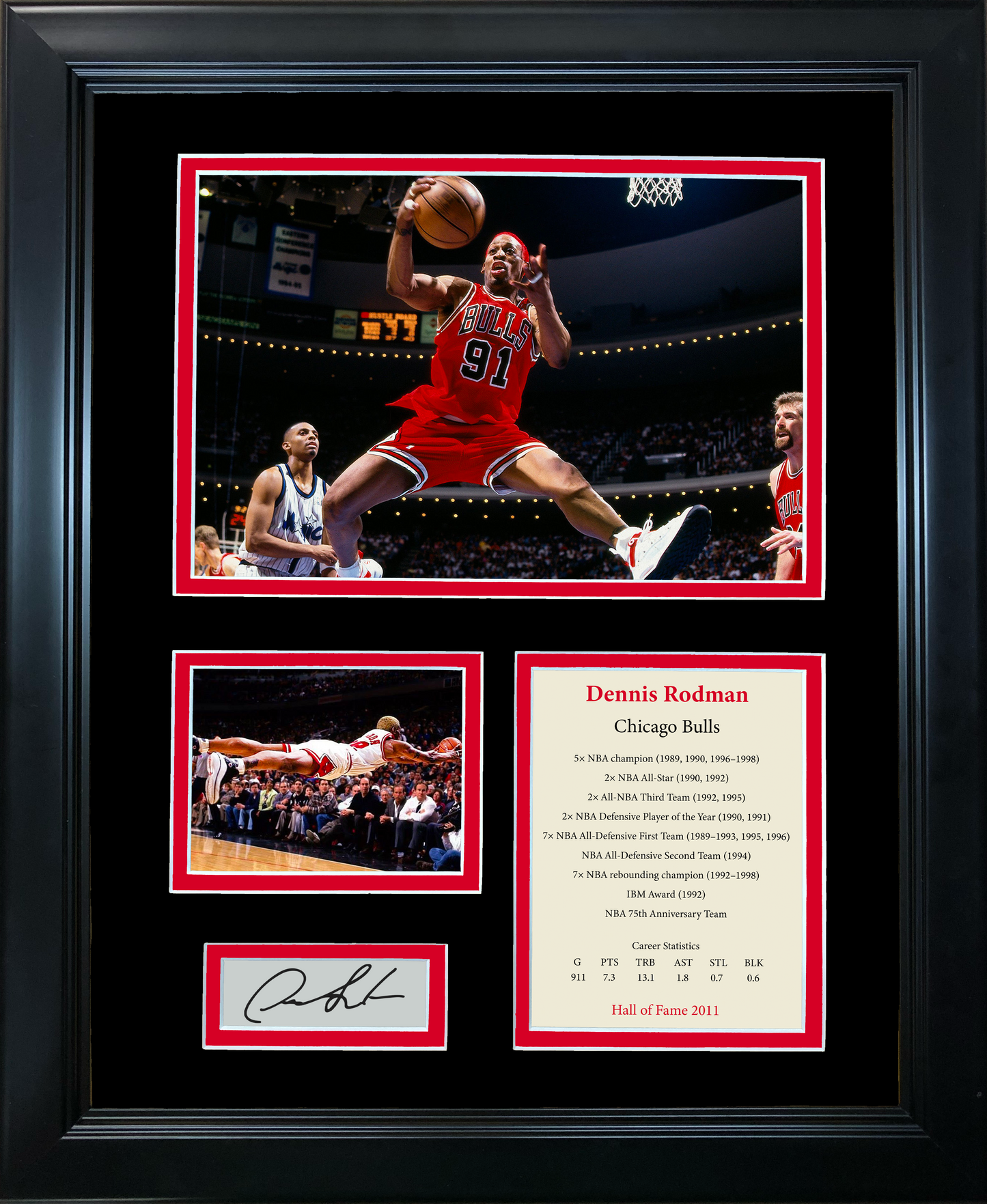 Framed Dennis Rodman Hall of Fame Facsimile Laser Engraved Signature Auto Chicago Bulls Basketball 11"x14" Photo Sig Collage