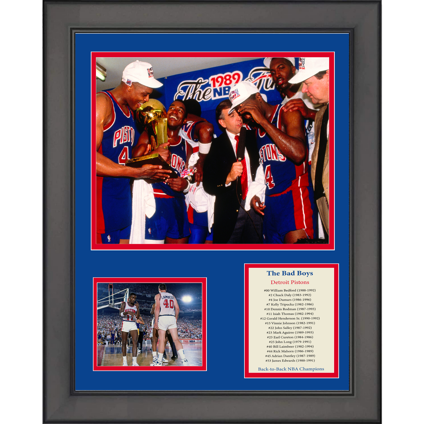 Framed Detroit Pistons Bad Boys Back-to-Back Champions Basketball 11"x14" Three Photo Collage
