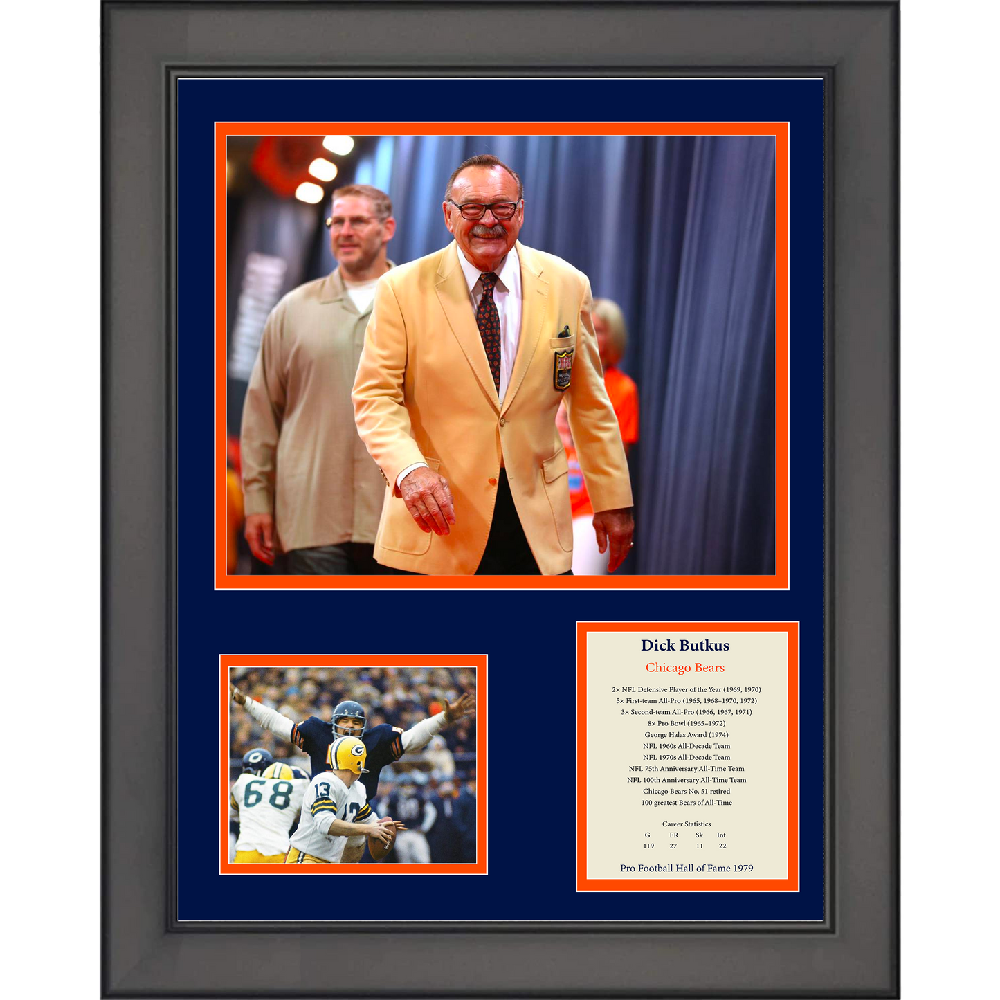 Framed Dick Butkus Hall of Fame Chicago Bears Football 11"x14" Three Photo Collage