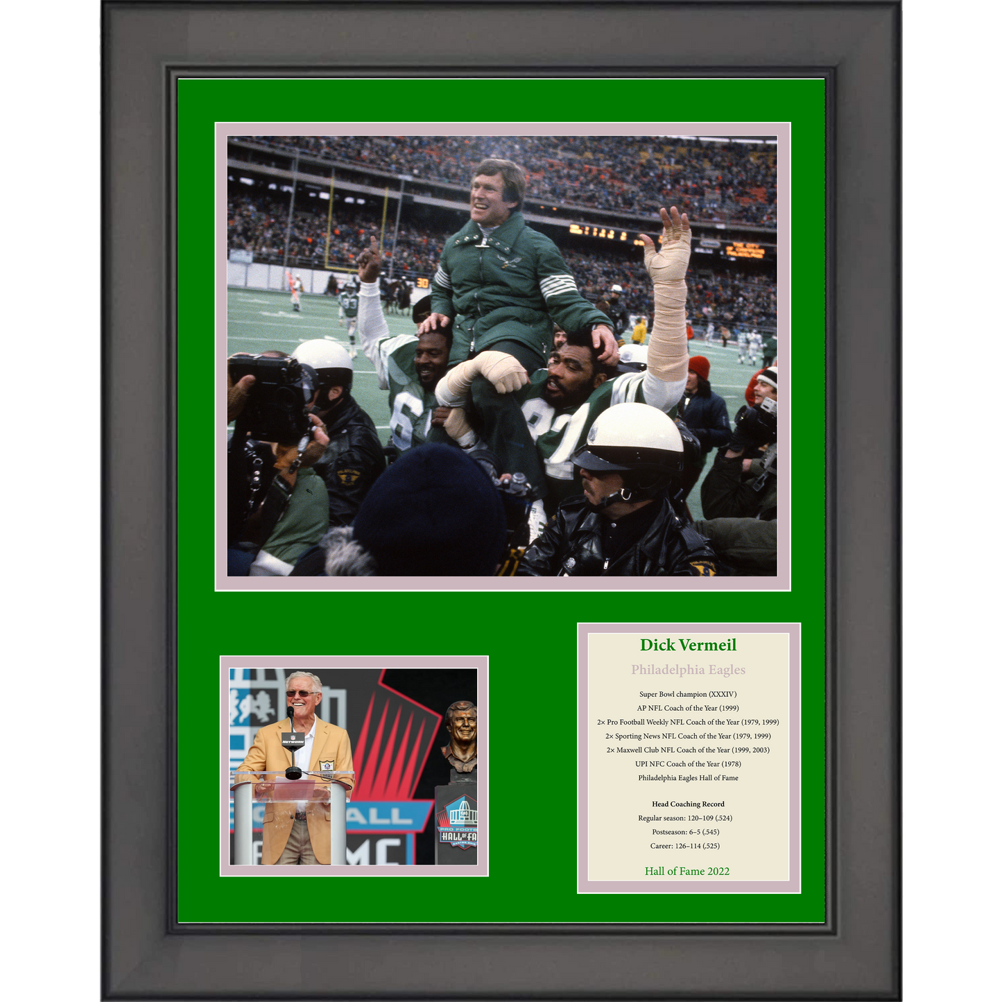 Framed Coach Dick Vermeil Philadelphia Eagles Hall of Fame 11"x14" Football Three Photo Collage
