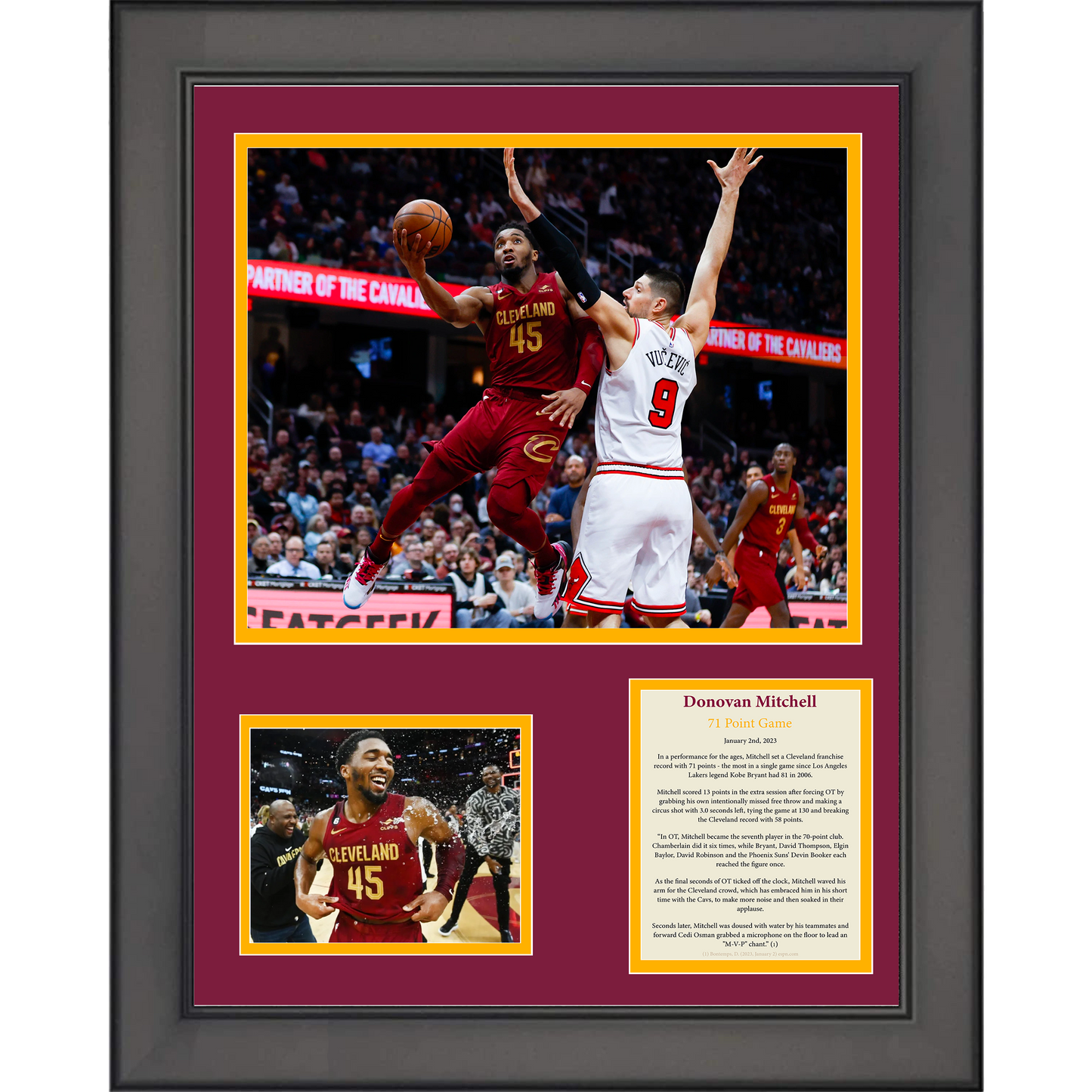 Framed Donovan Mitchell 71 Point Game Basketball Cleveland Cavaliers 11"x14" Three Photo Collage