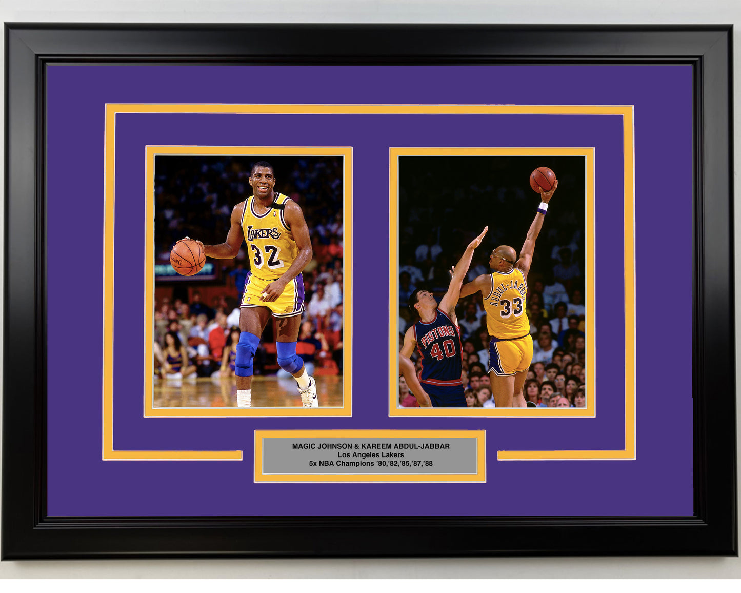 Framed Magic Johnson and Kareem Abdul-Jabbar Los Angeles Lakers 17x23 Dual Basketball Photo
